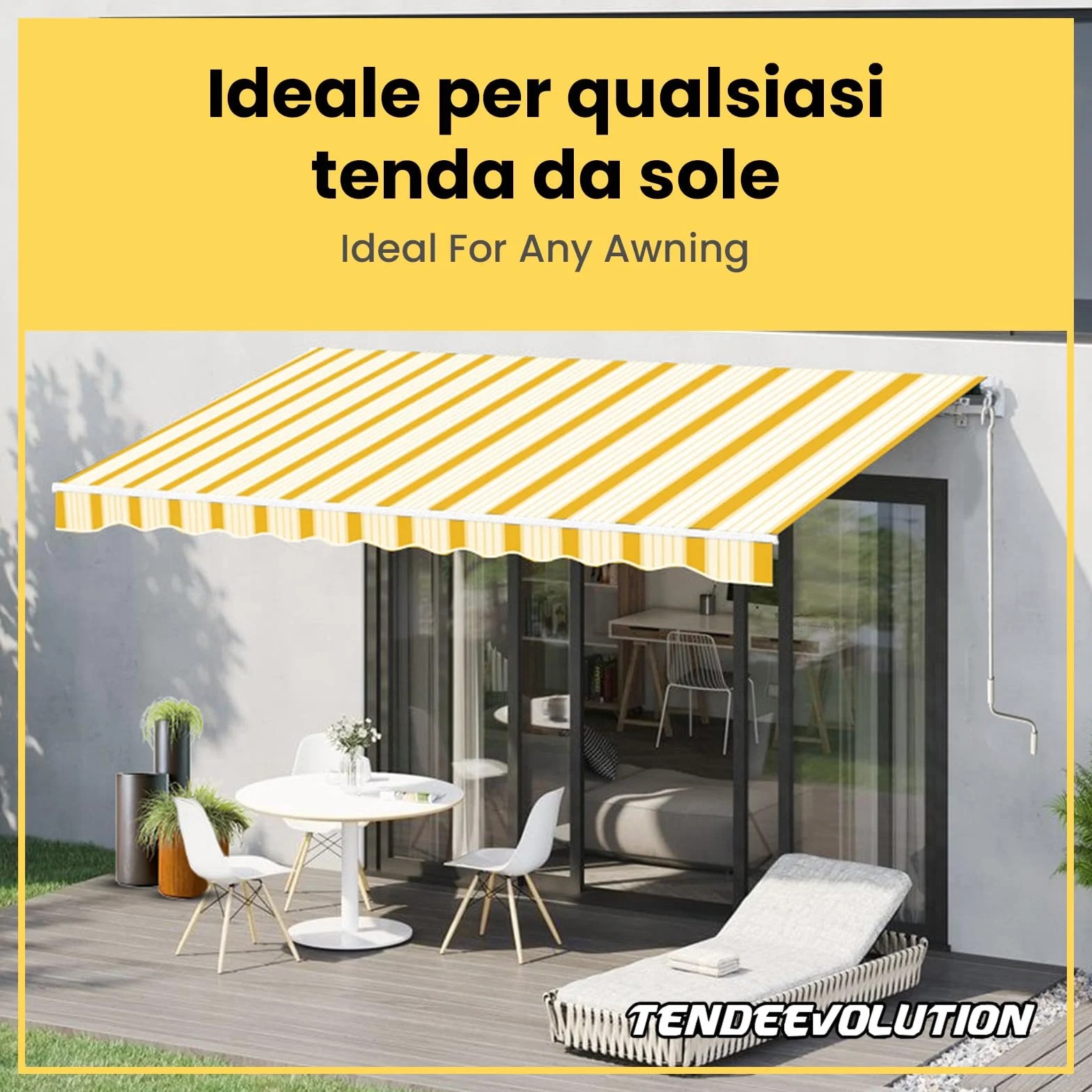 Manovella Tenda Sole Ferro Zincato Diametro 1,5 cm Lunghezza 100-250 cm Impugnatura Ergonomica Plastica Bianco 150 cm
