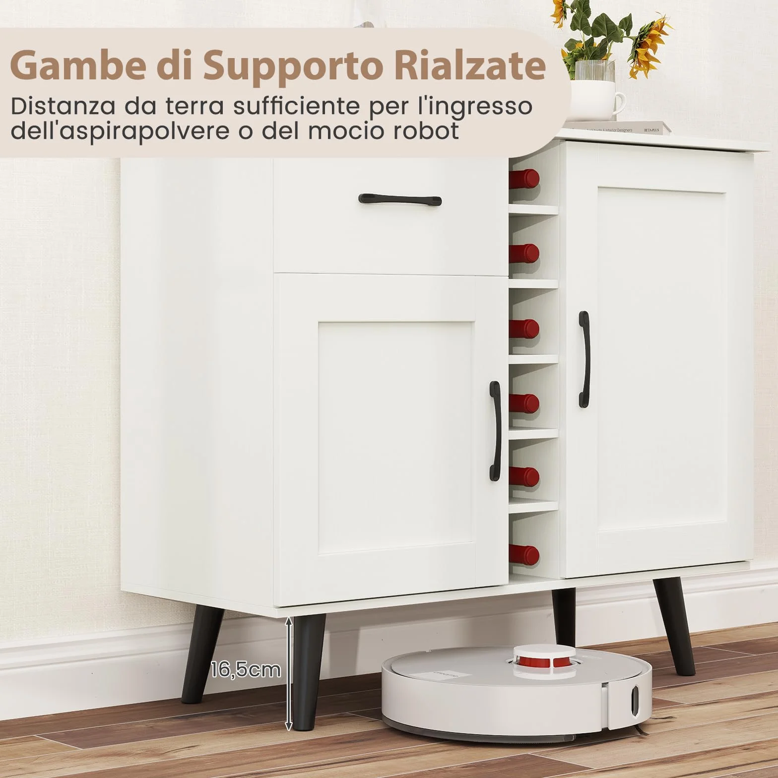 RELAX4LIFE Mobile Bar per Vino, Credenza con 2 Ante e 1 Cassetto, Porta Bottiglie da 6, Ripiani Regolabili, Credenza con Spazio per Vino per Cucina, Sala da Pranzo, Soggiorno