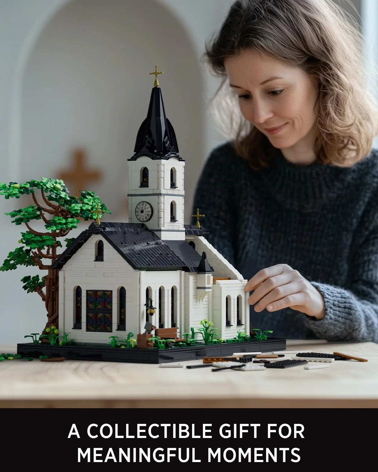 Nifeliz Cappella Architecture Set di giocattoli da costruzione per adulti, modello vintage country, 3116 pezzi