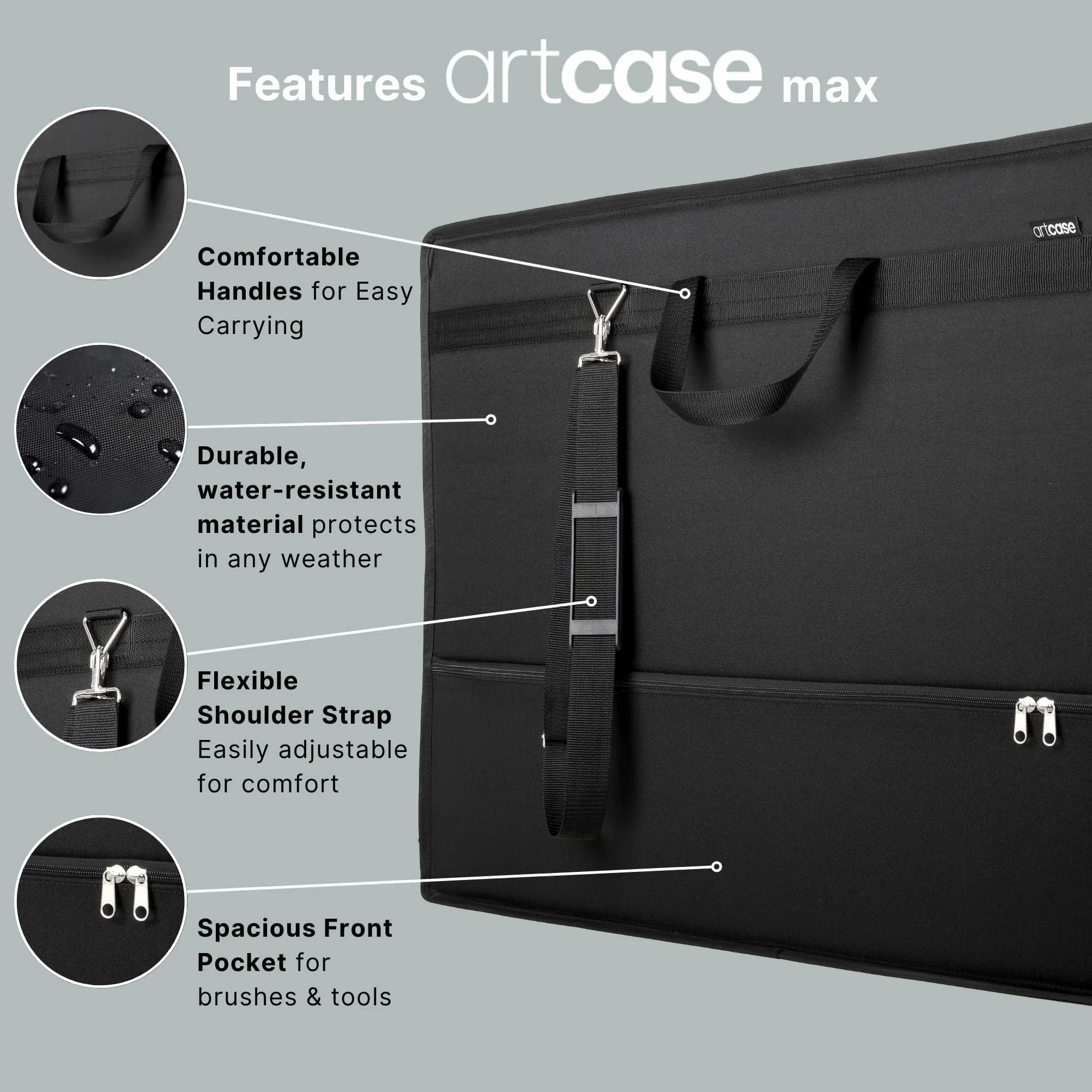 Le'arte artcase max DIN A2 – Artist Portfolio case, Hardcover Drawing Folder A2, Document Transport Bag, 70 x 49 x 8 cm, Storage Art case, Waterproof Poliestere, Large Format, Hard-Cover, Black, Nero