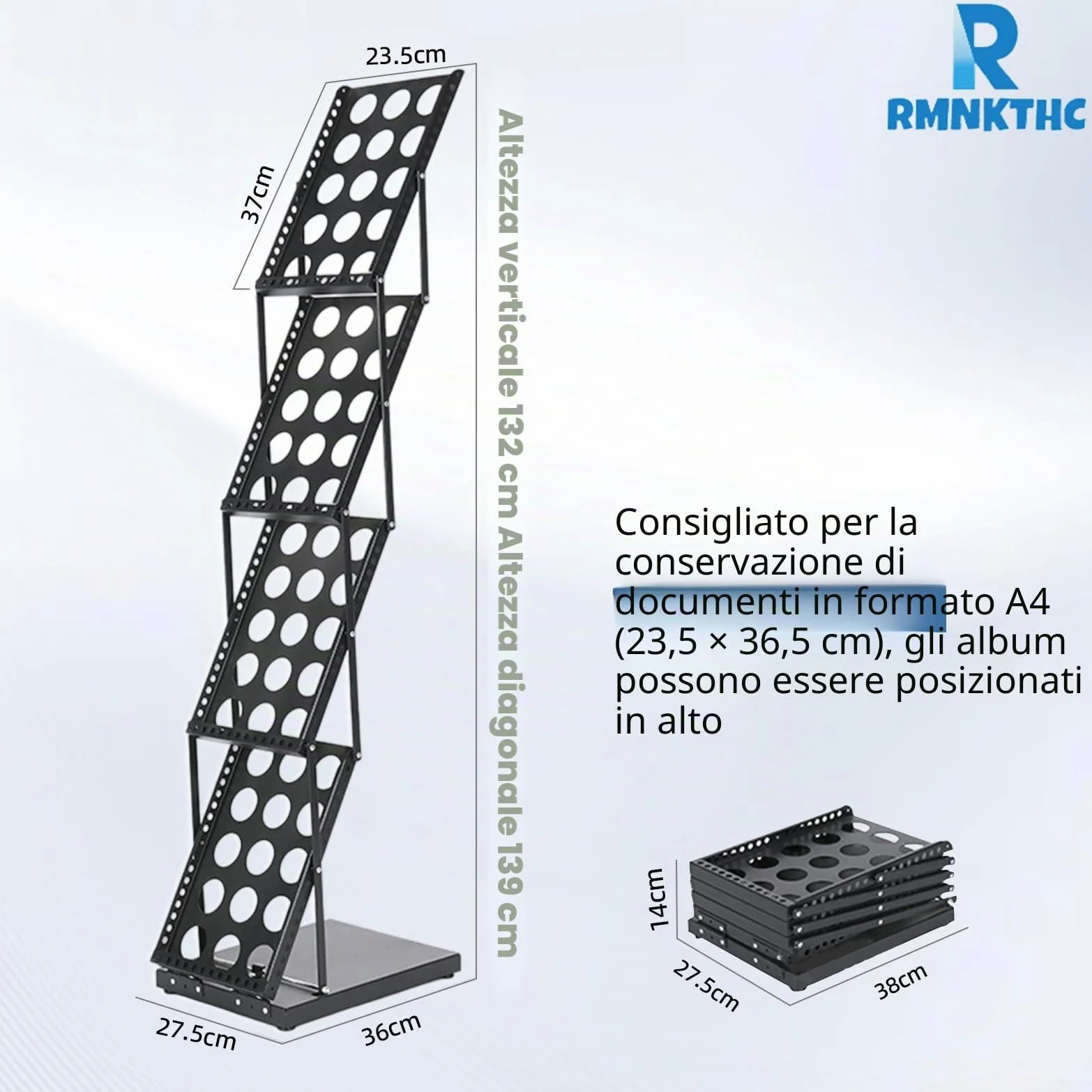 Supporto per catalogo pieghevole a 4 ripiani con custodia Oxford, compatibile con A4, in ferro, per opuscoli, opuscoli, riviste (nero)