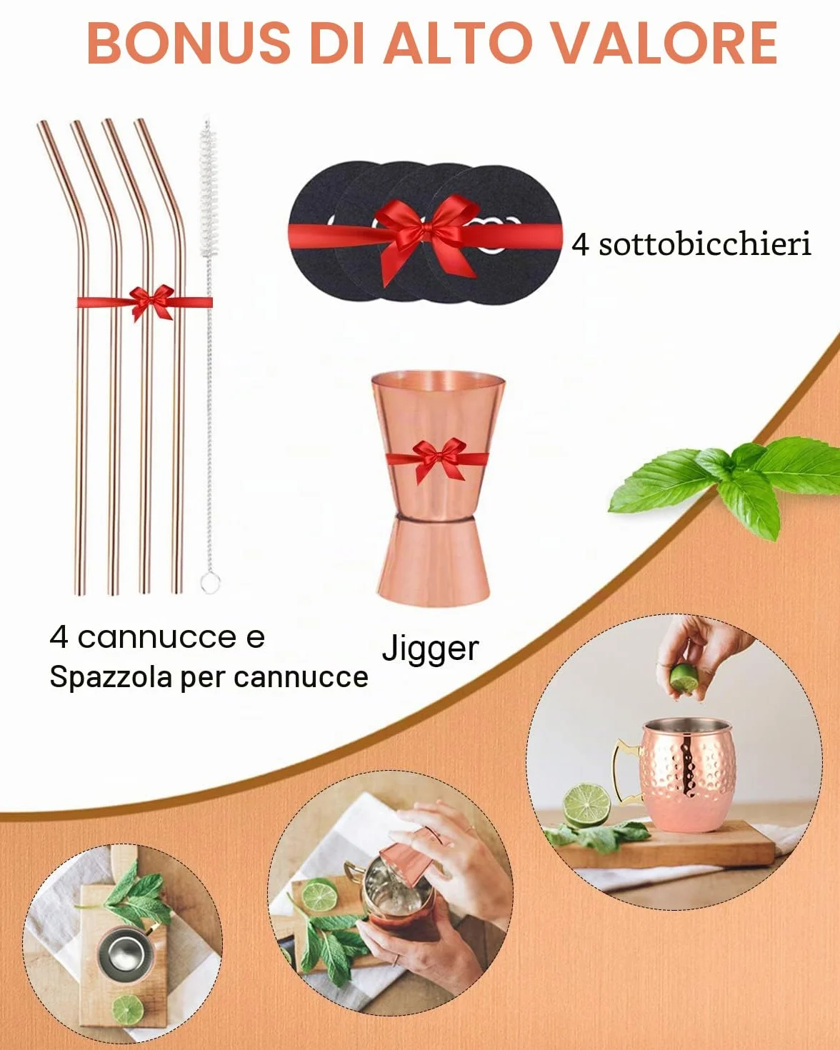 LIVEHITOP Bicchieri Moscow Mule Rame 4 Pezzi, 19,5 oz Tazza Rame con Set Regali per Barra e Festa