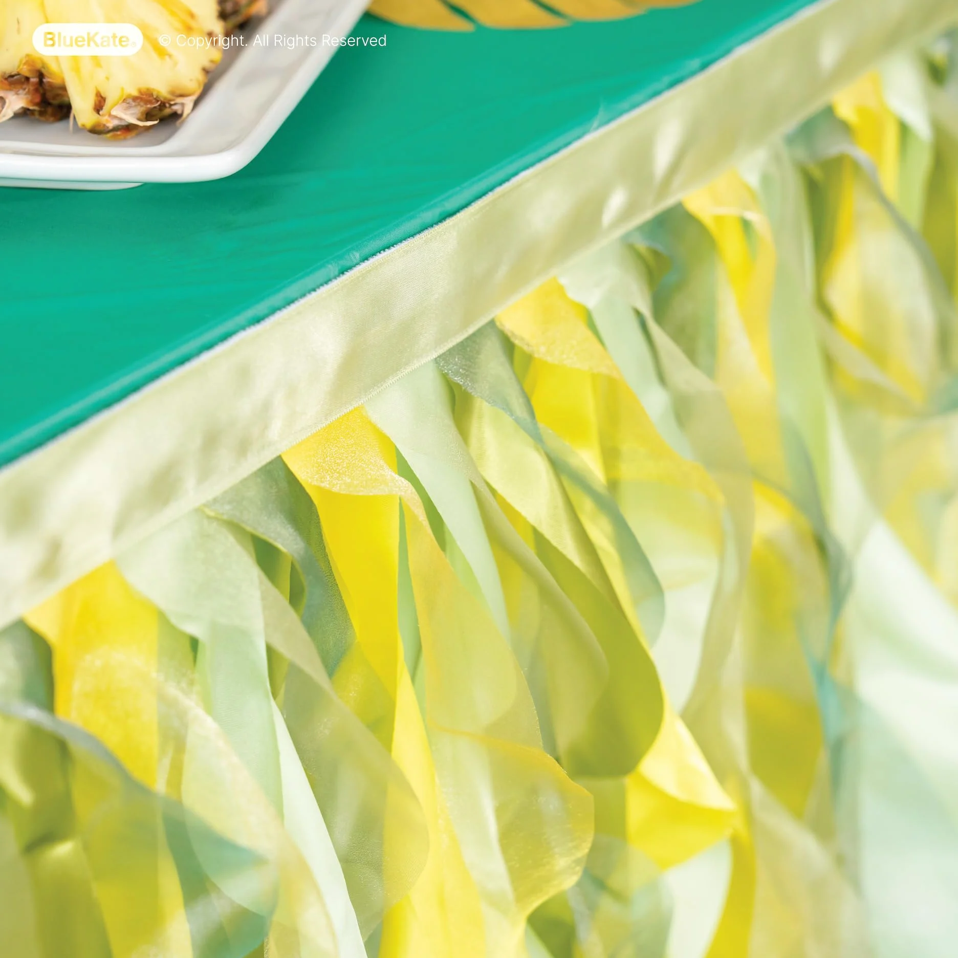 Eaasok BLUEKATE Lemon Green Table Skirt. 6ft Table Skirt with Double Layer Organza! Jungle Theme Decorations, Birthday, Tropical Party Decorations. Tutu Table Skirts for Rectangle Tables 6ft
