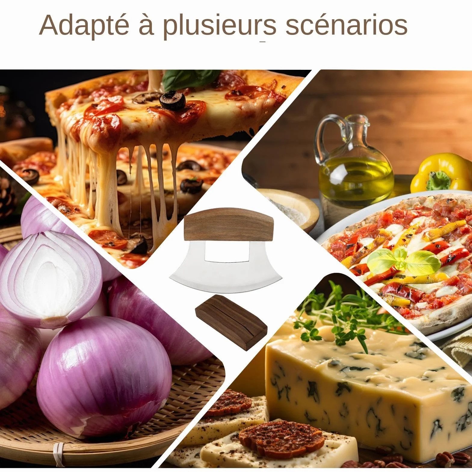 Mezzaluna Alaska - Affettatrice Mezzaluna | Tagliaverdure Insalata | Ulu Cutter | Taglio Inclinabile | Base Per Navi