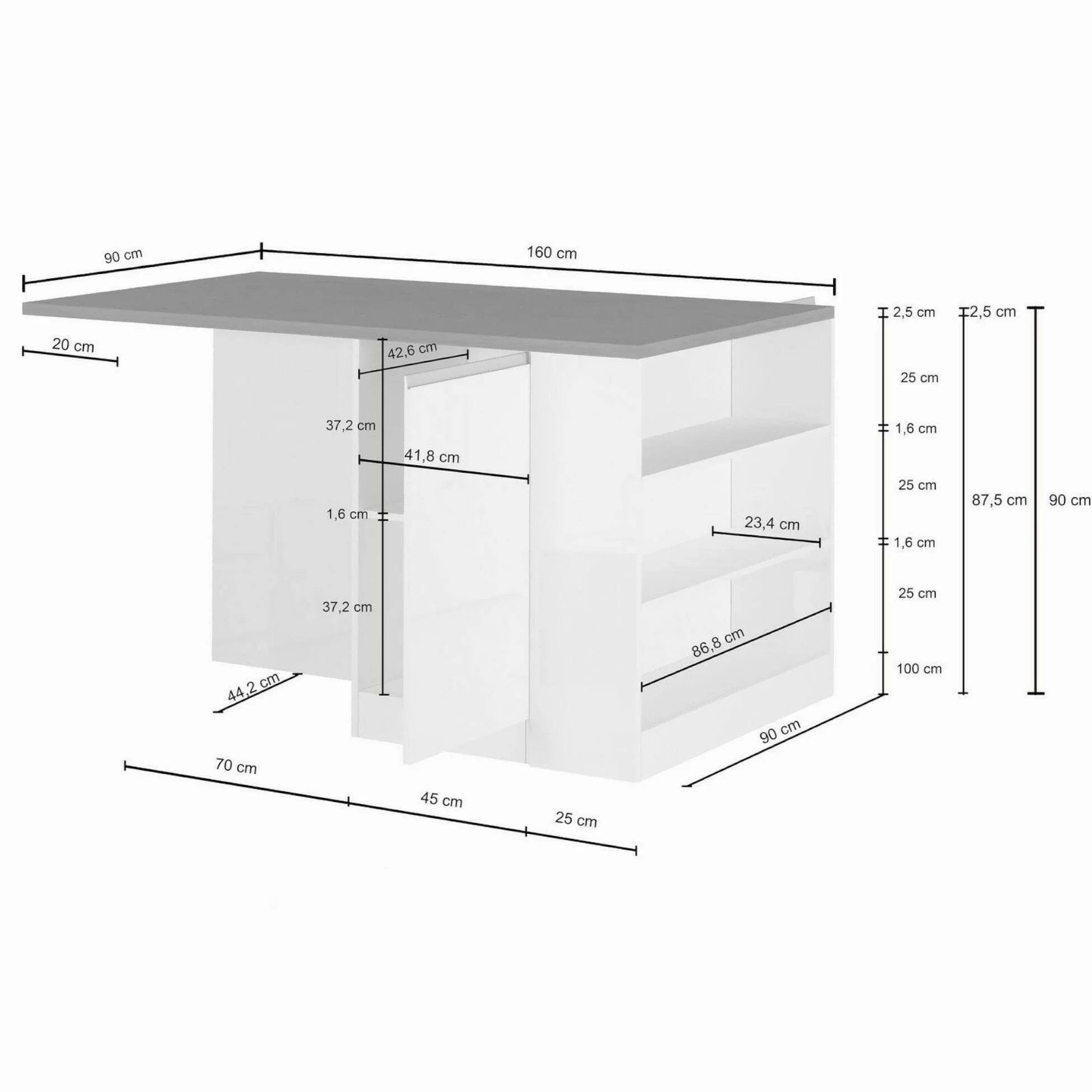 Dmora - Isola da cucina Osvaldo, Armadio multiuso, Mobile per cucinotto, Tavolo ausiliario, 100% Made in Italy, 160x90h90 cm, Antracite e Ardesia