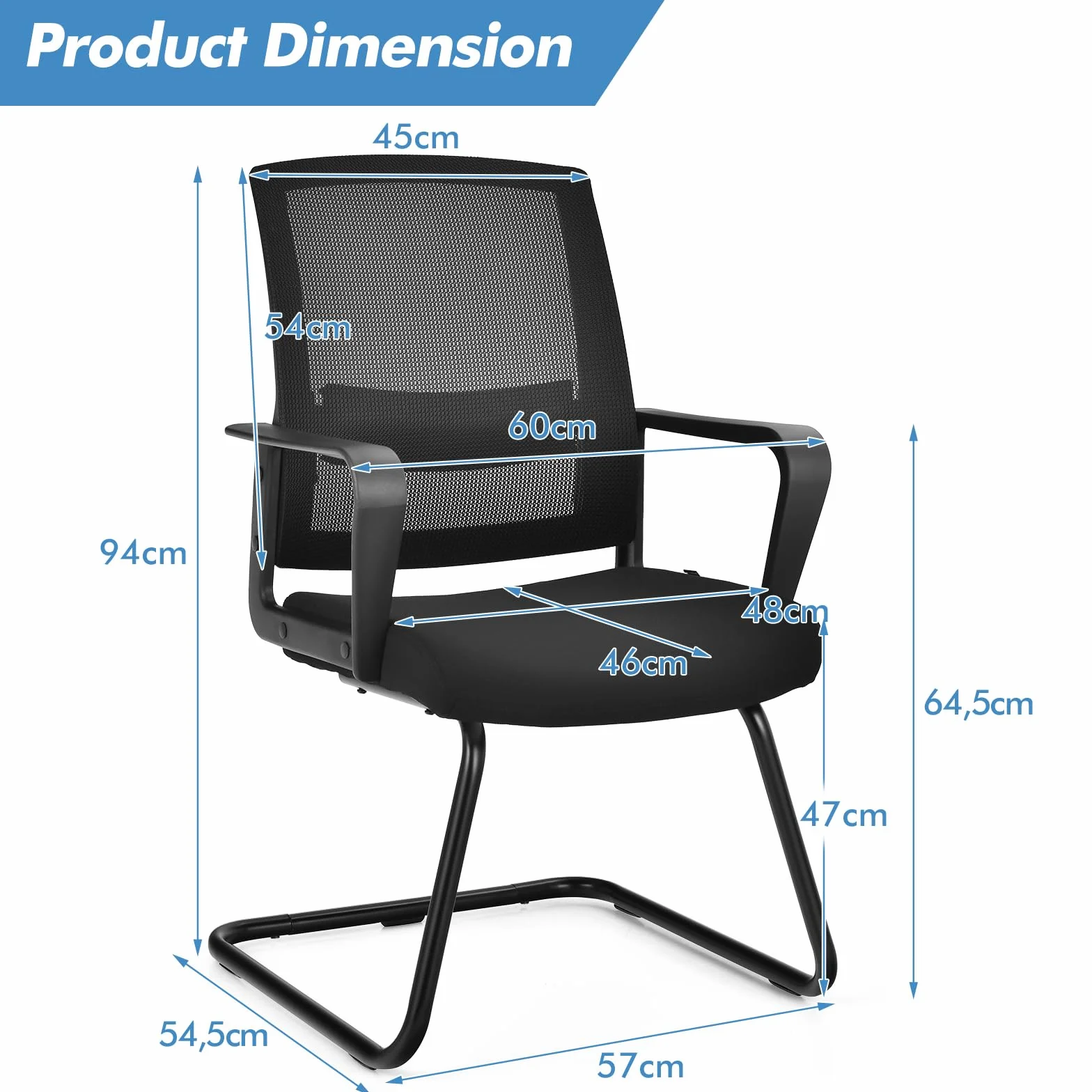 GIANTEX Sedia da ufficio, per riunioni e riunioni, ergonomica, con braccioli e supporto lombare, struttura in metallo, portata fino a 136 kg, seduta imbottita