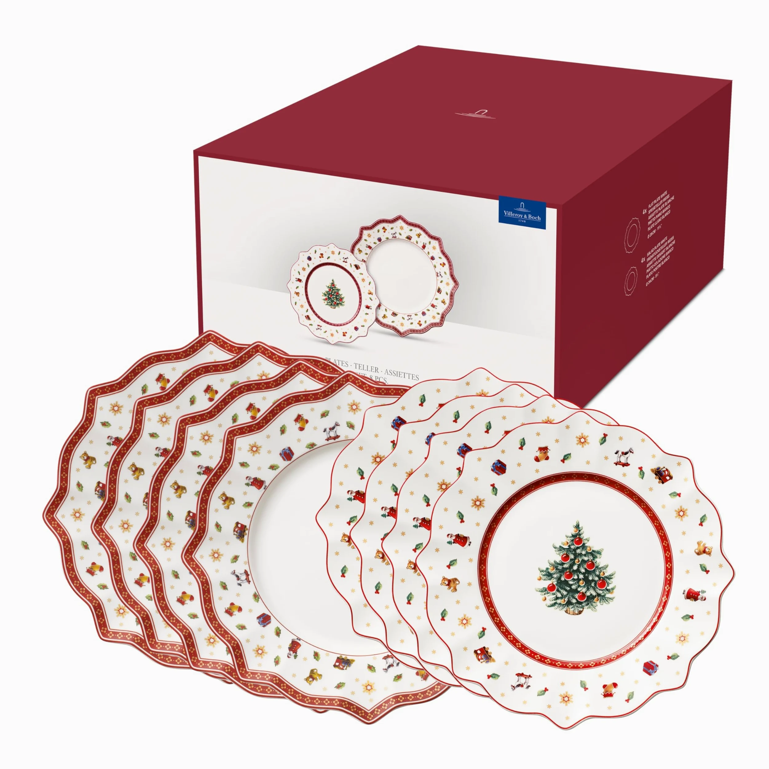Villeroy & Boch - Toy's Delight Dinner Set 8 Pezzo Rosso,Bianco, Adatto per Microonde, Piatto Ceramica Natale, Decorazione Natalizie, Set di Stoviglie, Servizio, Porcellana Premium