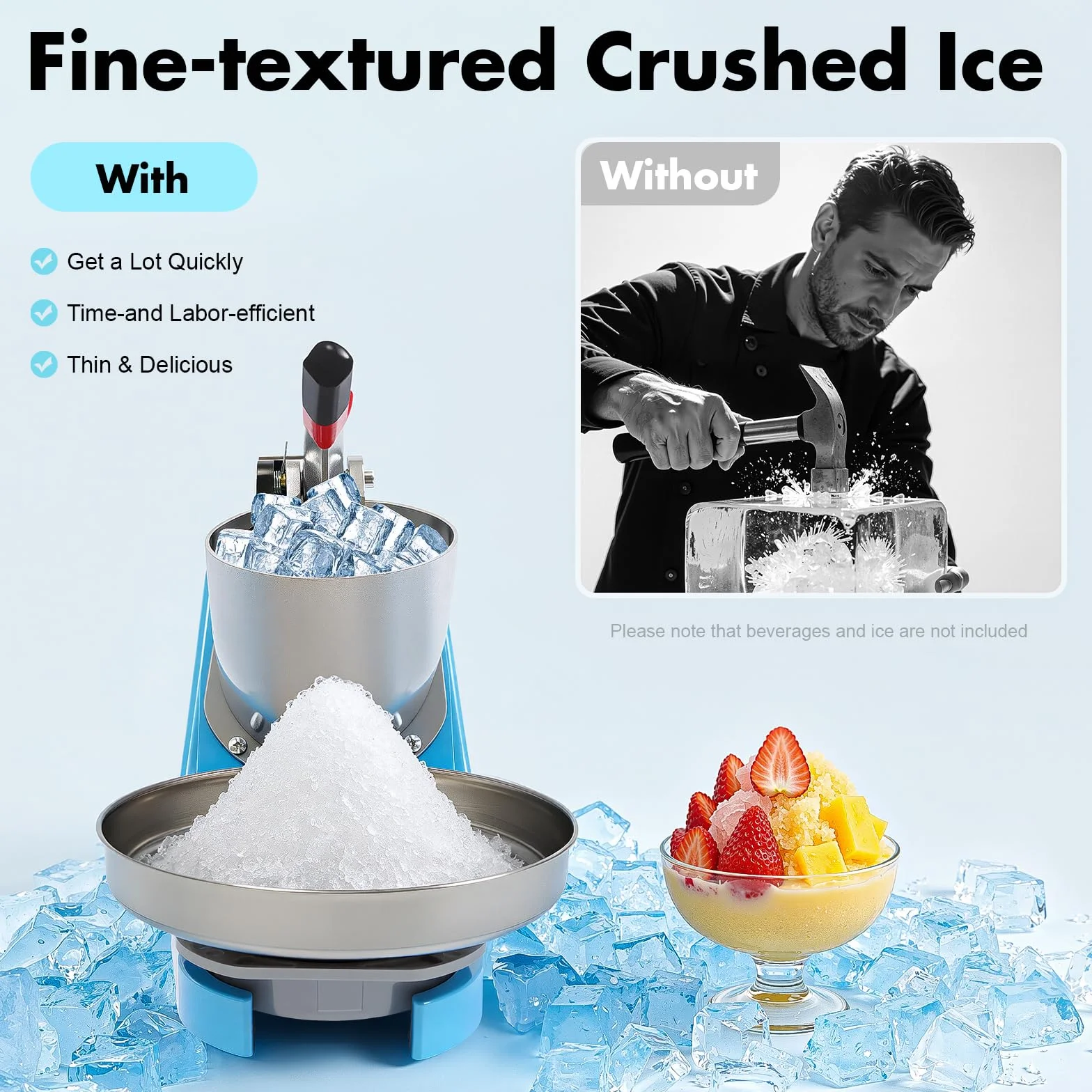 Tritatutto elettrico per ghiaccio in acciaio inox, capacità di ghiaccio tritato 65 kg/H, Ice Shaver macchina per neve per uso domestico e commerciale, raschietto per bevande fredde, frullati
