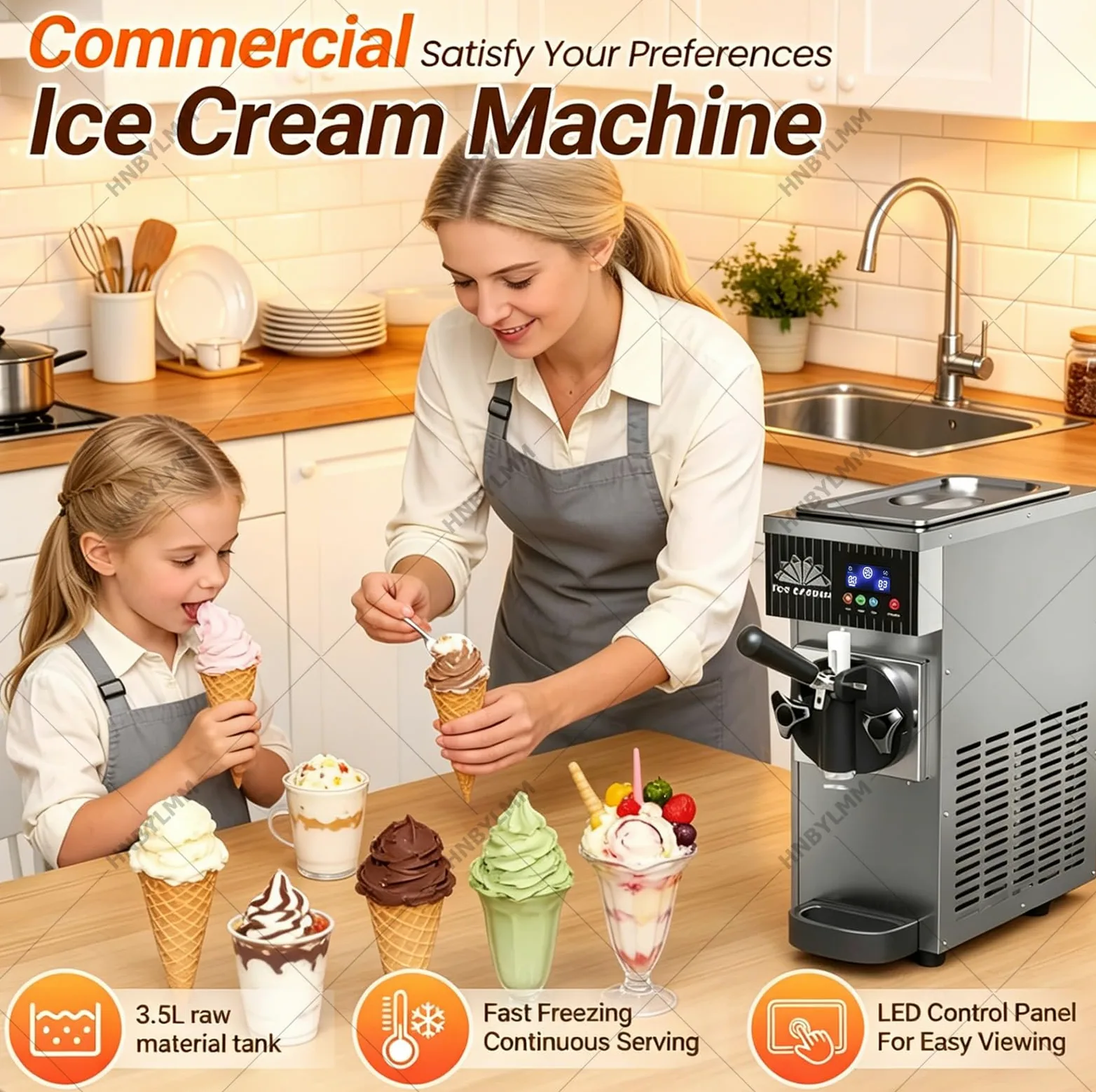 Macchina per Gelato Soft, Macchina per Fare Il Gelato Commerciale da 450 W con Funzione di autopulizia, Produzione 4-5 L/h, Macchina Gelato da banco per Snack Bar e Locali Grey