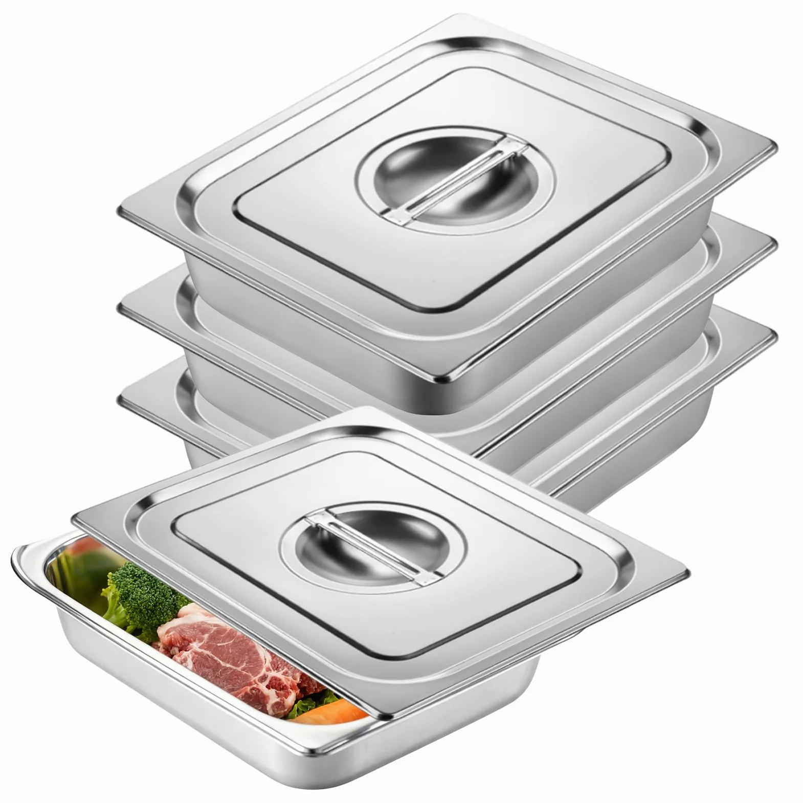 BORDEAG 3 Pezzi Vassoio in Acciaio Inox con Coperchio, Contenitori per Alimenti Inox, Ciotole per Impanare Inox,Vassoio Acciaio Inox, Contenitore Gastronorm (GN 1/2-32,5 x 26,5 x 6,5 cm)