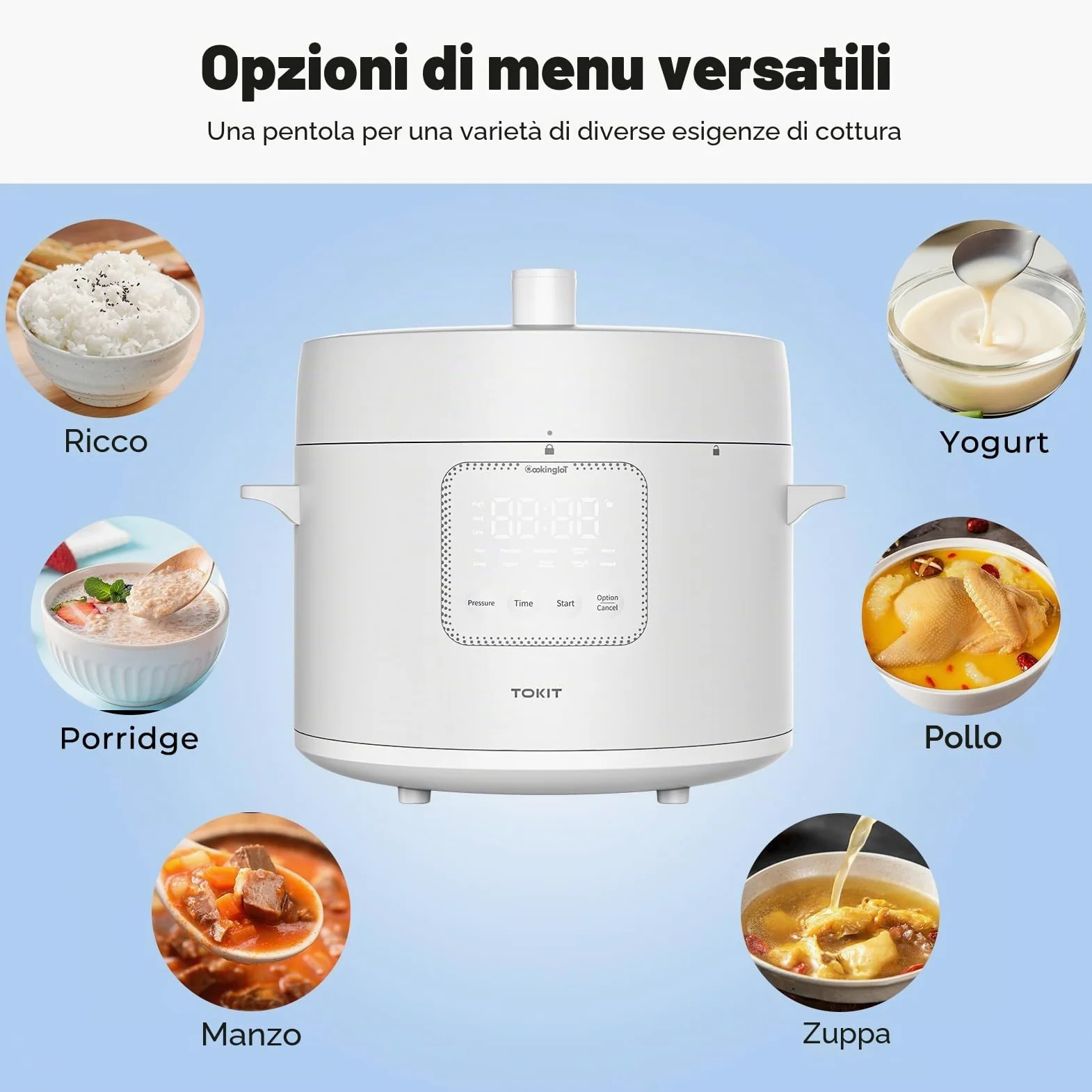 TOKIT Pressure Cooker - Pentola A Pressione Da 5 L, Con 14 Programmi Di Cottura, Per Yogurt, Con Rivestimento Antiaderente Mihome Smart Control
