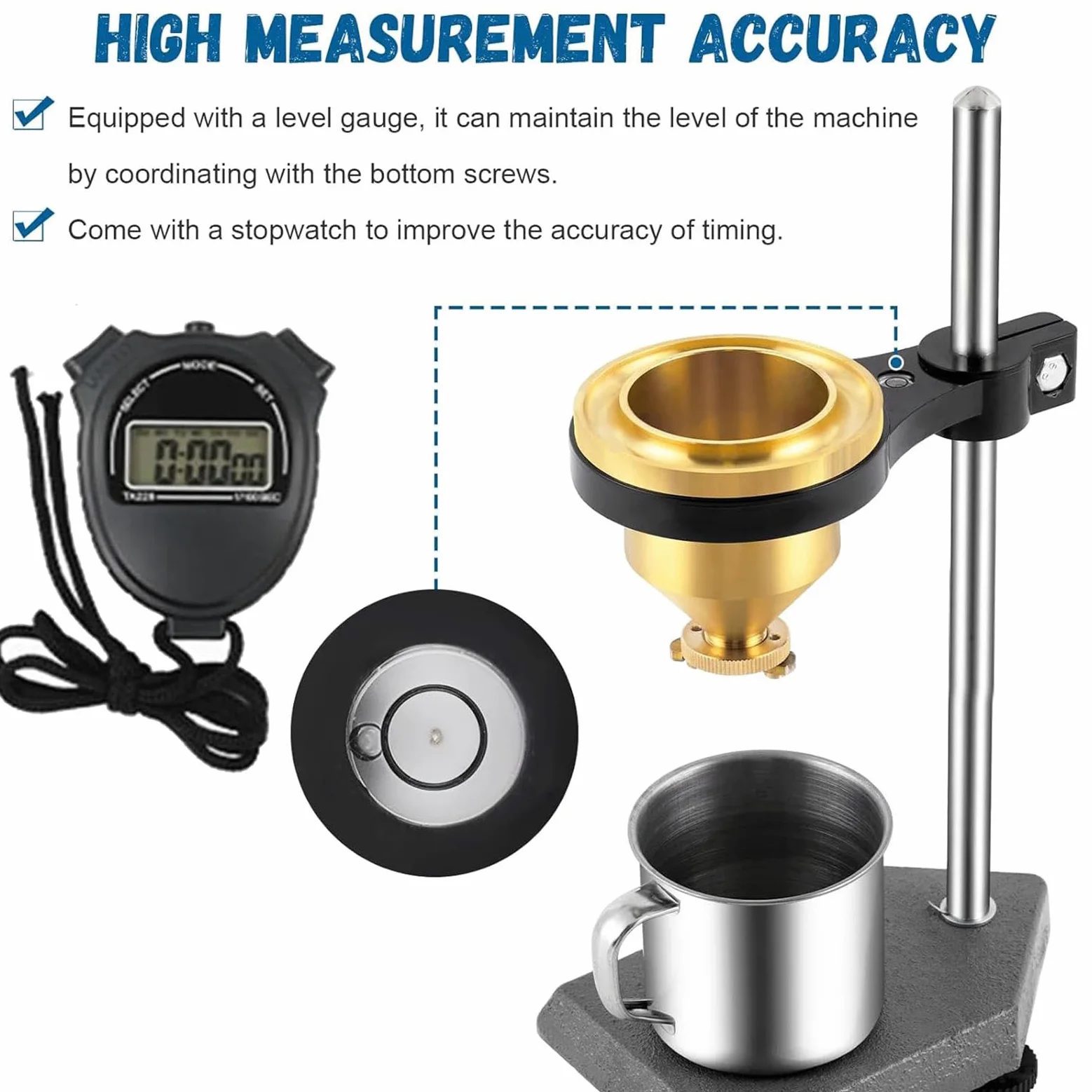 Viscosimetro per Vernici con Tazza di Flusso in Ottone, Tester di viscosità dei liquidi, Diametro ugello di Flusso 4 mm, Supporto Regolabile e cronometro, Tazza Ford di Flusso