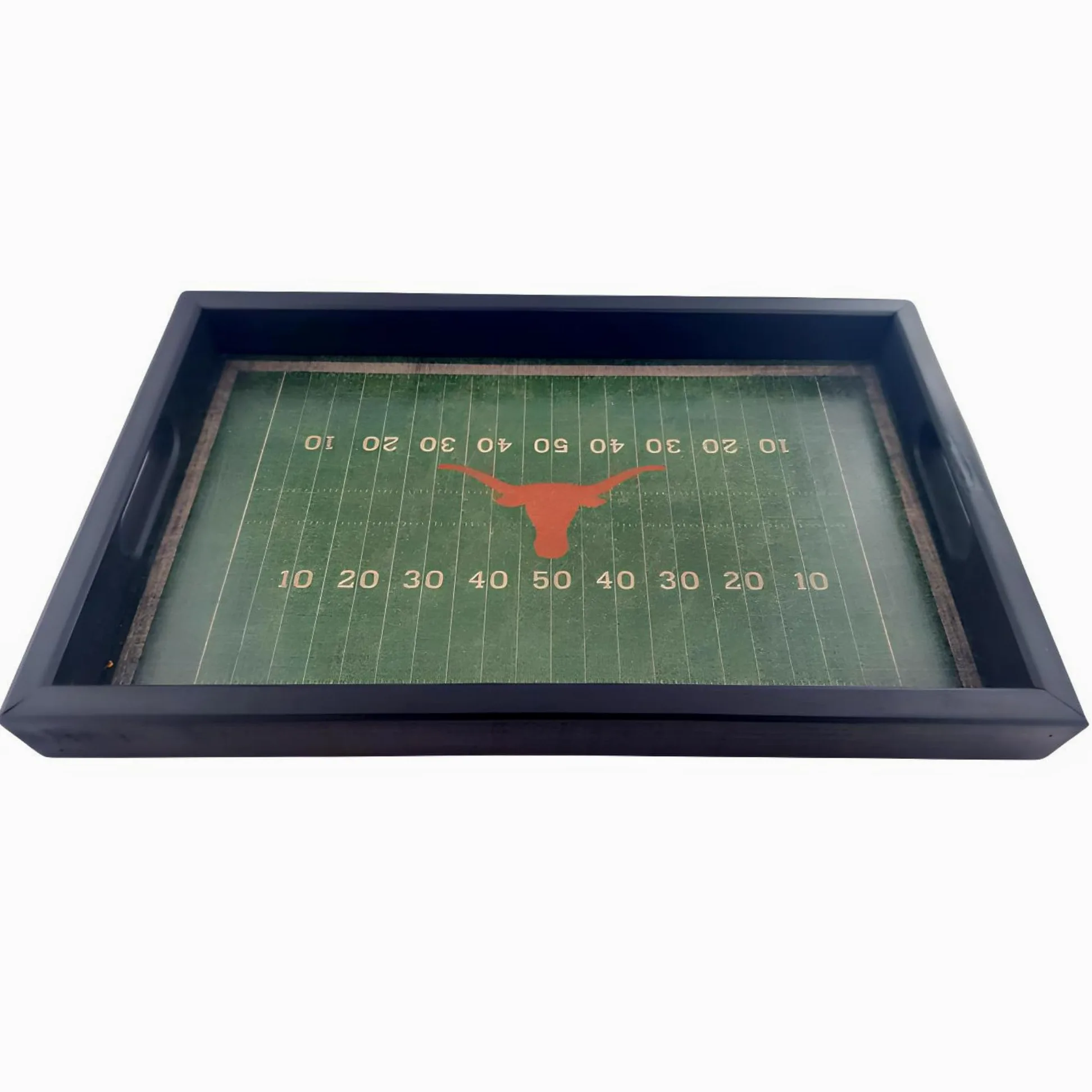 Fan Creations - Vassoio da calcio Longhorns dell'Università del Texas, in legno invecchiato, logo della squadra di Fan Creations - Server decorativo Gameday con manici per cibo e bevande, organizer da