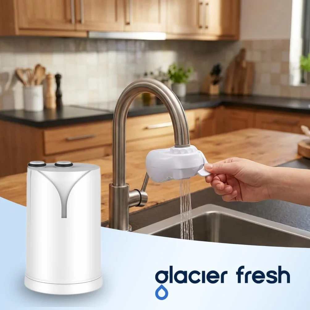 GLACIER FRESH Ultrafiltrazione Filtro acqua rubinetto ON TAP V-MF 600L 5 Stadi Riduce 99% batteri PFAS metalli cloro 0,01 µm 2 pezzi