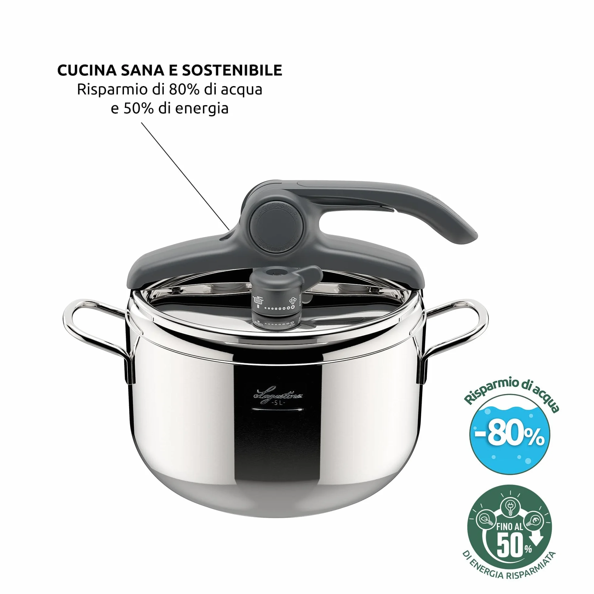 Lagostina Irradial Control Pentola A Pressione 7 L Acciaio Inox 18/10 22 Cm Induzione Gas Coperchio Apertura Facilitata Fondo Irradial Plus Triplo Strato