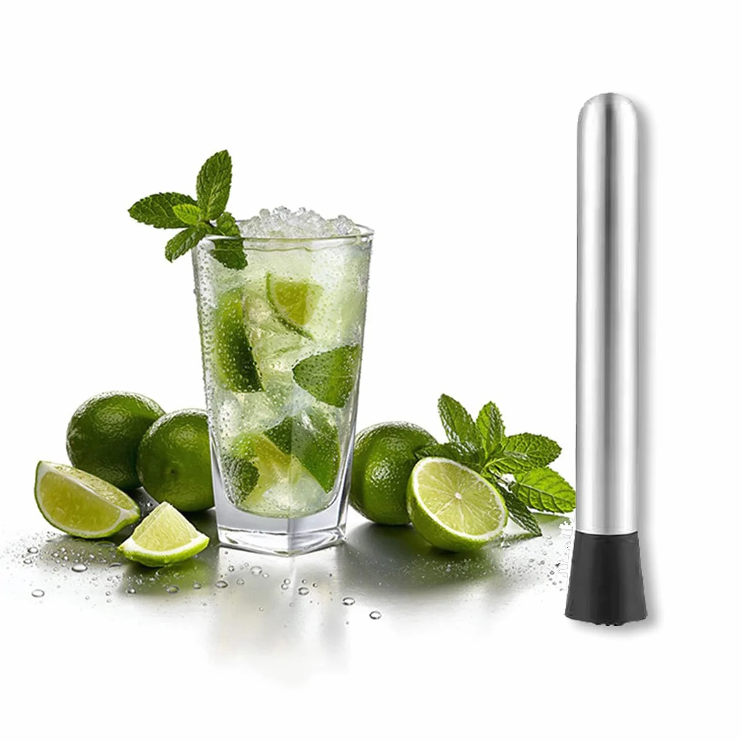 Pestello da cocktail professionale, in acciaio inox, per il debug di deliziosi cocktail, bevande e succhi di frutta (20 cm)
