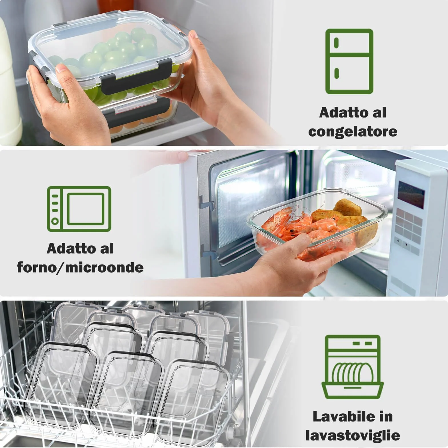 YASHE Set di 12 Contenitori Vetro per Alimenti con Coperchi Ermetici