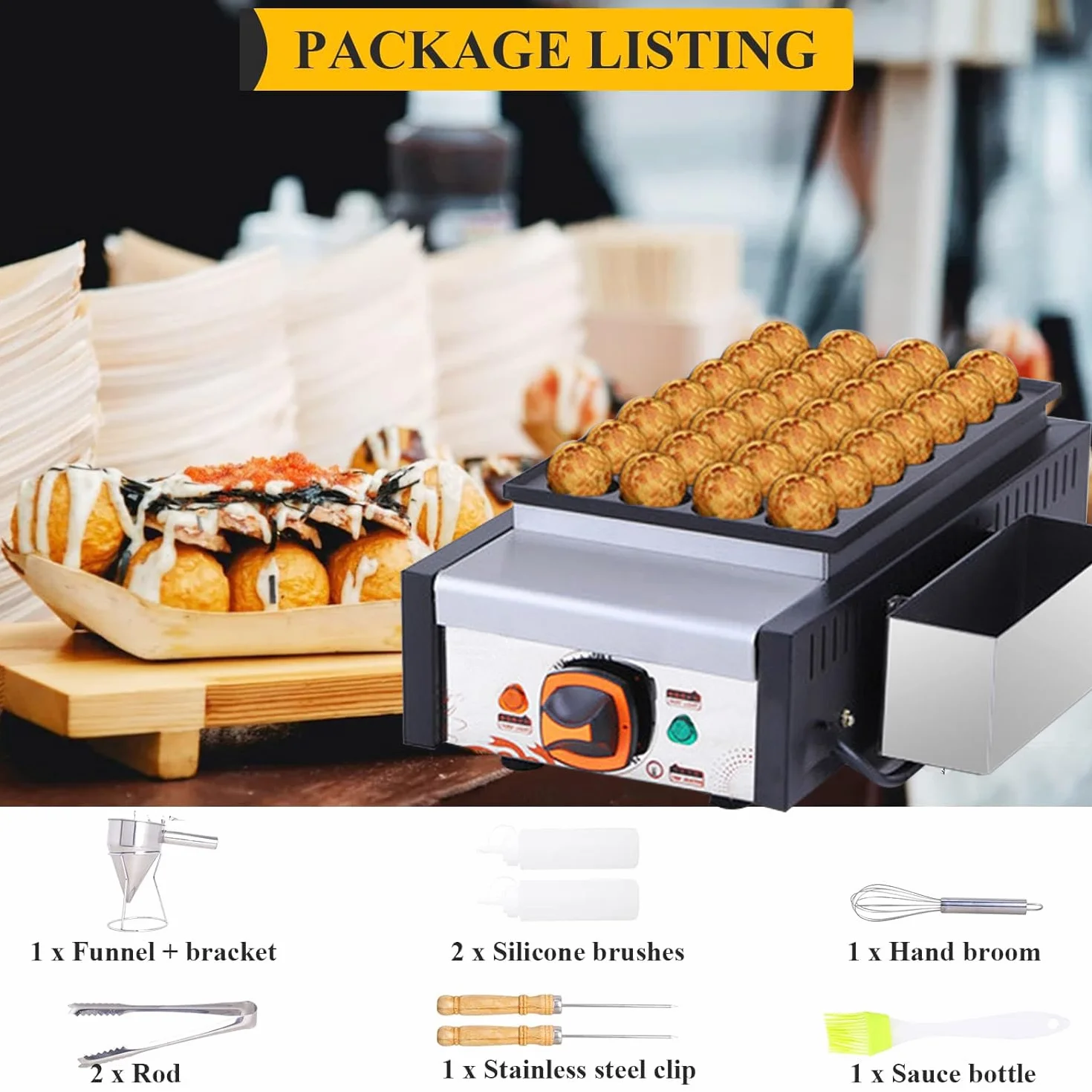 Macchina per Takoyaki Commerciale 28 Fori, Elettrico Giapponese Polpette di Pesce Griller Maker Piastra Antiaderente
