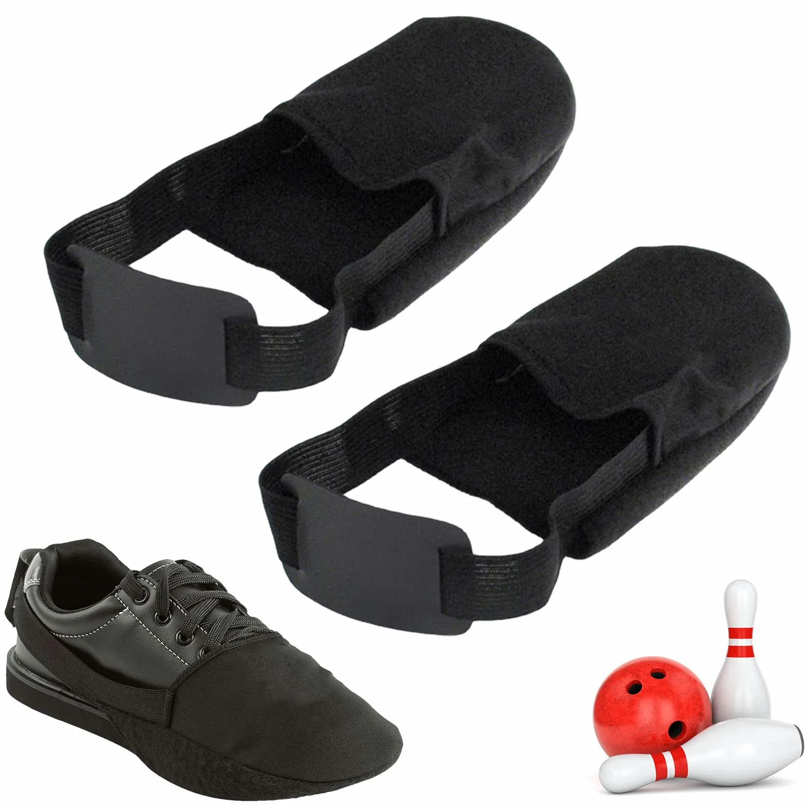 Scarpa da bowling copriscarpe antiscivolo con cordino elastico nera unisex