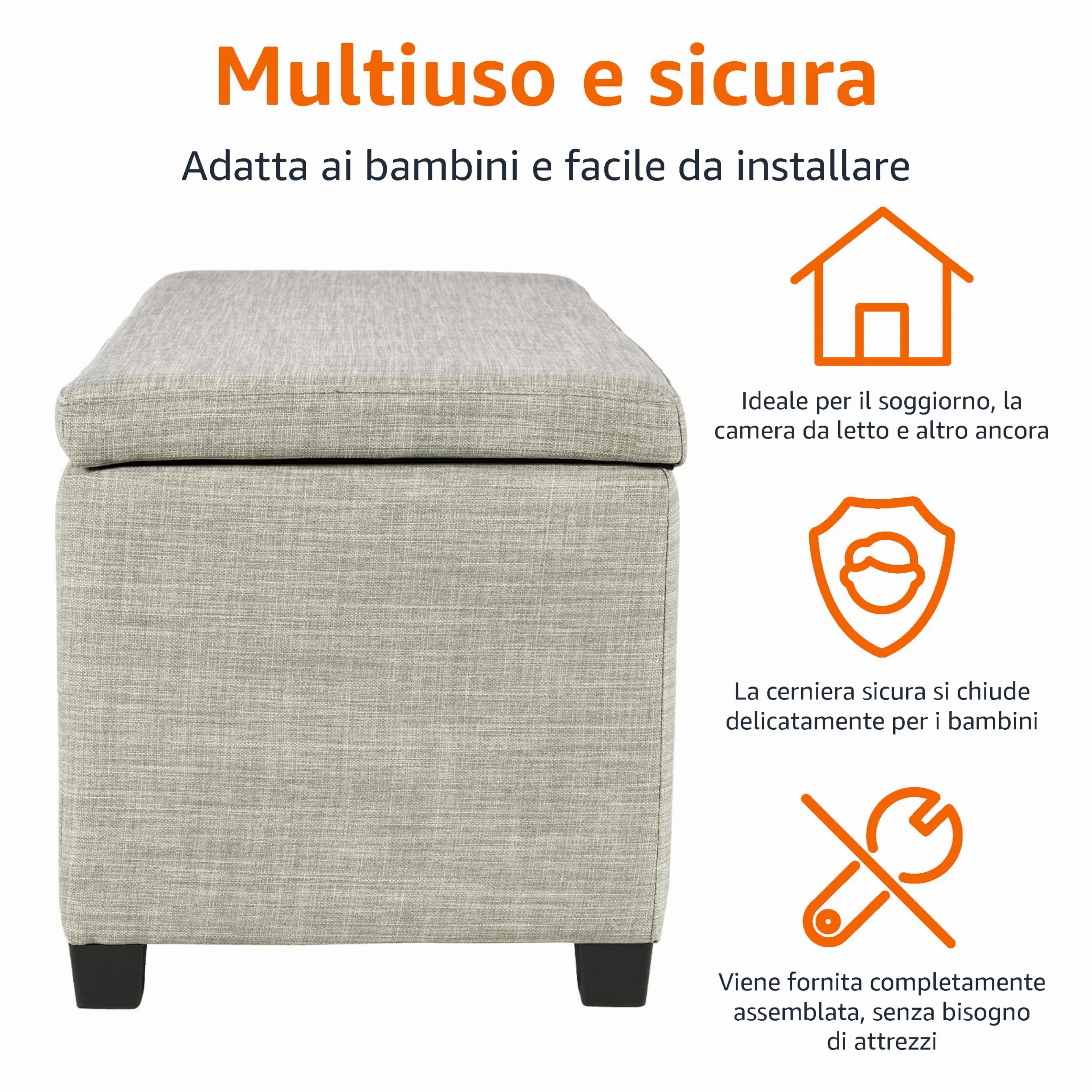 Amazon Basics Pouf rettangolare imbottito Poliestere, contenitore portaoggetti e panca da ingresso, poggiapiedi, Beige, 42 x 91 x 43 cm (L x P x A)