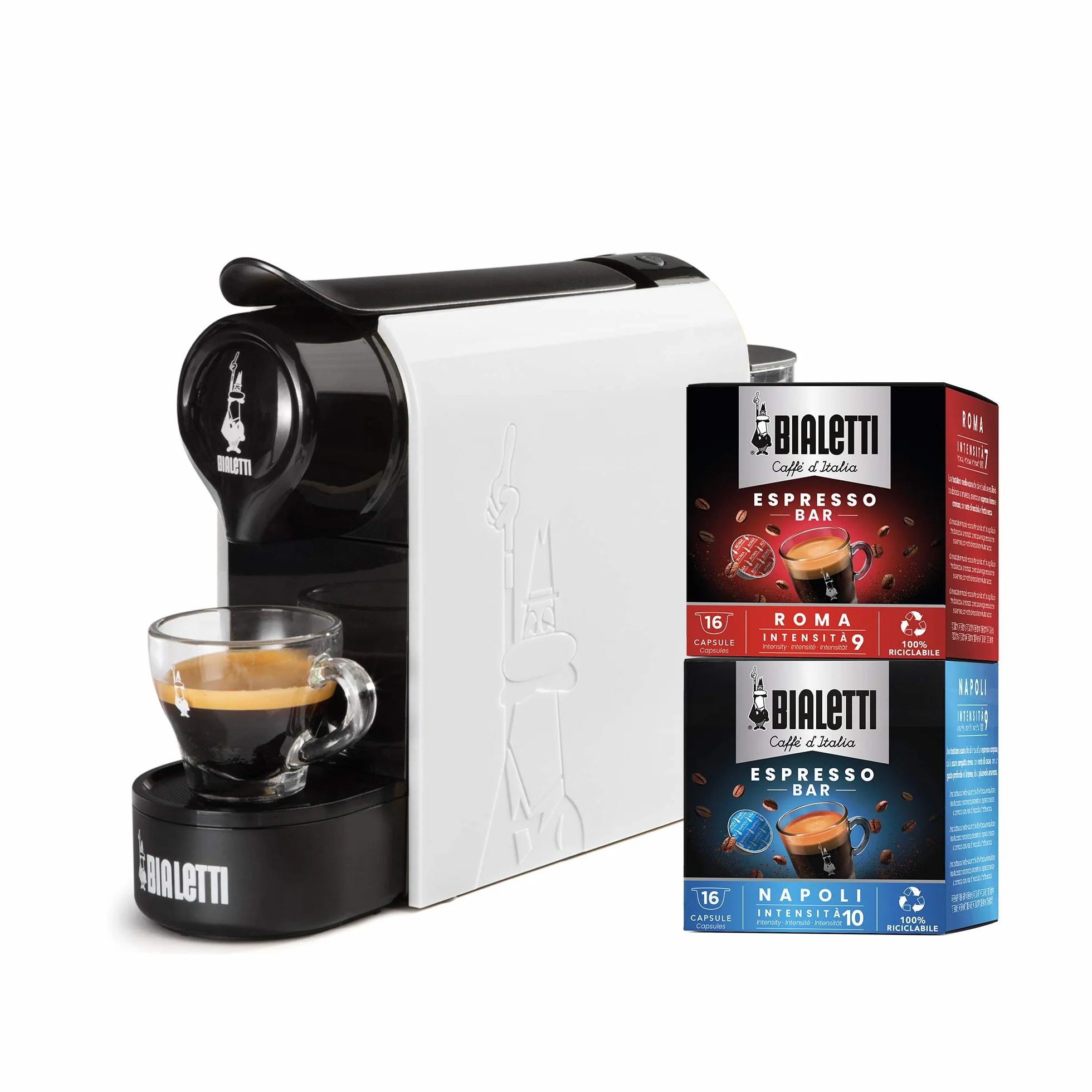 Bialetti Gioia, Macchina Caffè Espresso Incluse 32 Capsule, Funziona esclusivamente con Capsule, Bianco