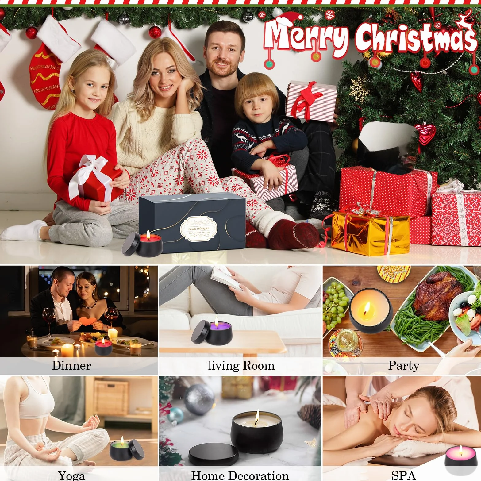 Kit Fabbricazione Candele 9 Candele Natale, DIY Set Regalo Cera Soia 480g, Oli Essenziali
