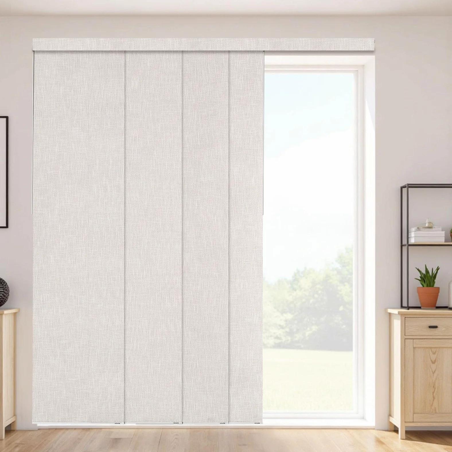 VEVOR Tende a Pannello Binario Estensibile Larghezza tra 116 cm e 218 cm Tende a Pannello per Privacy da Casa Balcone Salone, Oscuranti Verticali Scorrevole per Porte Scorrevoli (Grigio Chiaro)