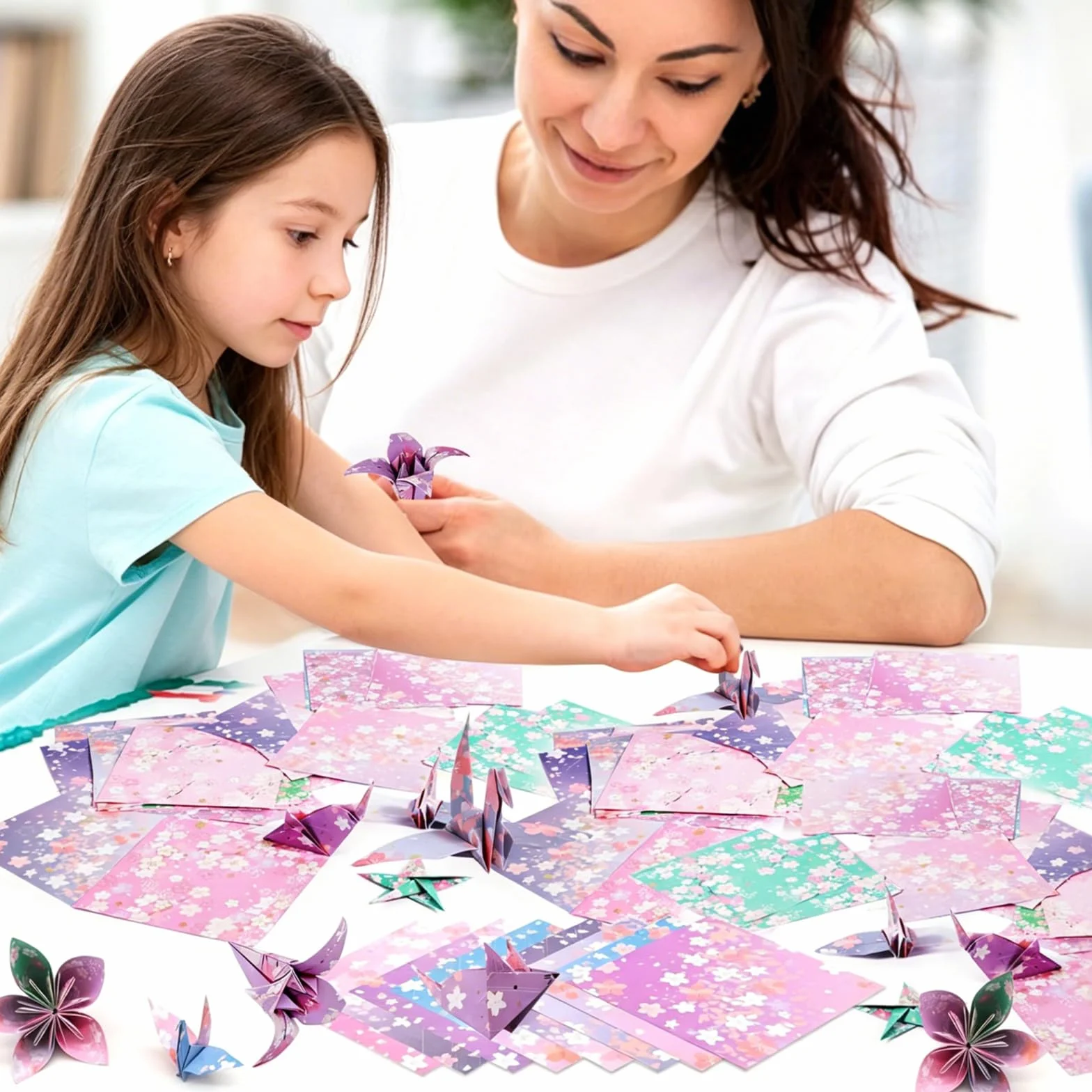 Carta Origami Bifacciale 15x15cm 96 Fogli Fiori di Ciliegio 12 Stili