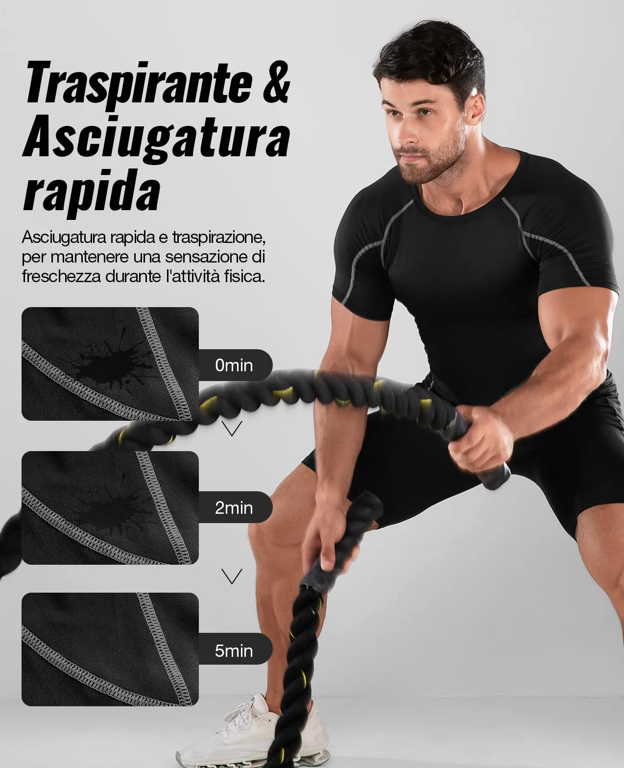 Niksa 2 Pezzi Fitness T-Shirt Maglia Compressione Uomo Maniche Corte Asciugatura Rapida Maglia da Sport per Corsa