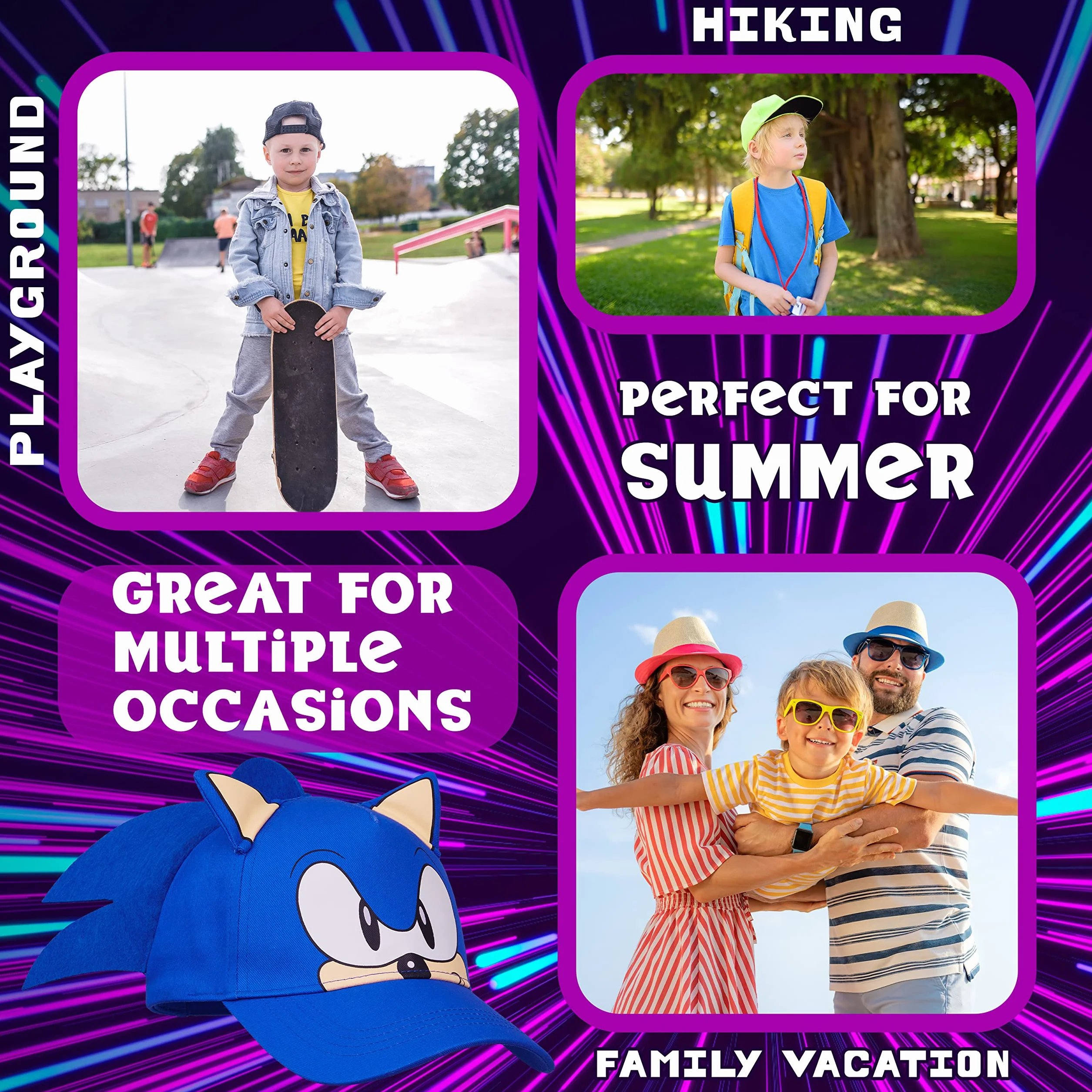 Sonic The Hedgehog Cappello Bambino 3D con Orecchie Cappello Baseball per Ragazzo Cappello con Visiera Regolabile Regali per Gamer