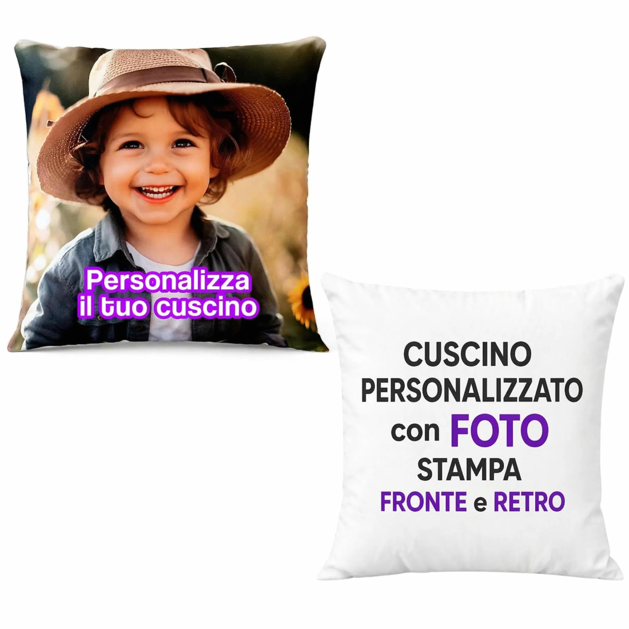 Cuscino Personalizzato 40x40cm con Foto Made in Italy - Doppia Stampa Fronte e Retro Idea Regalo
