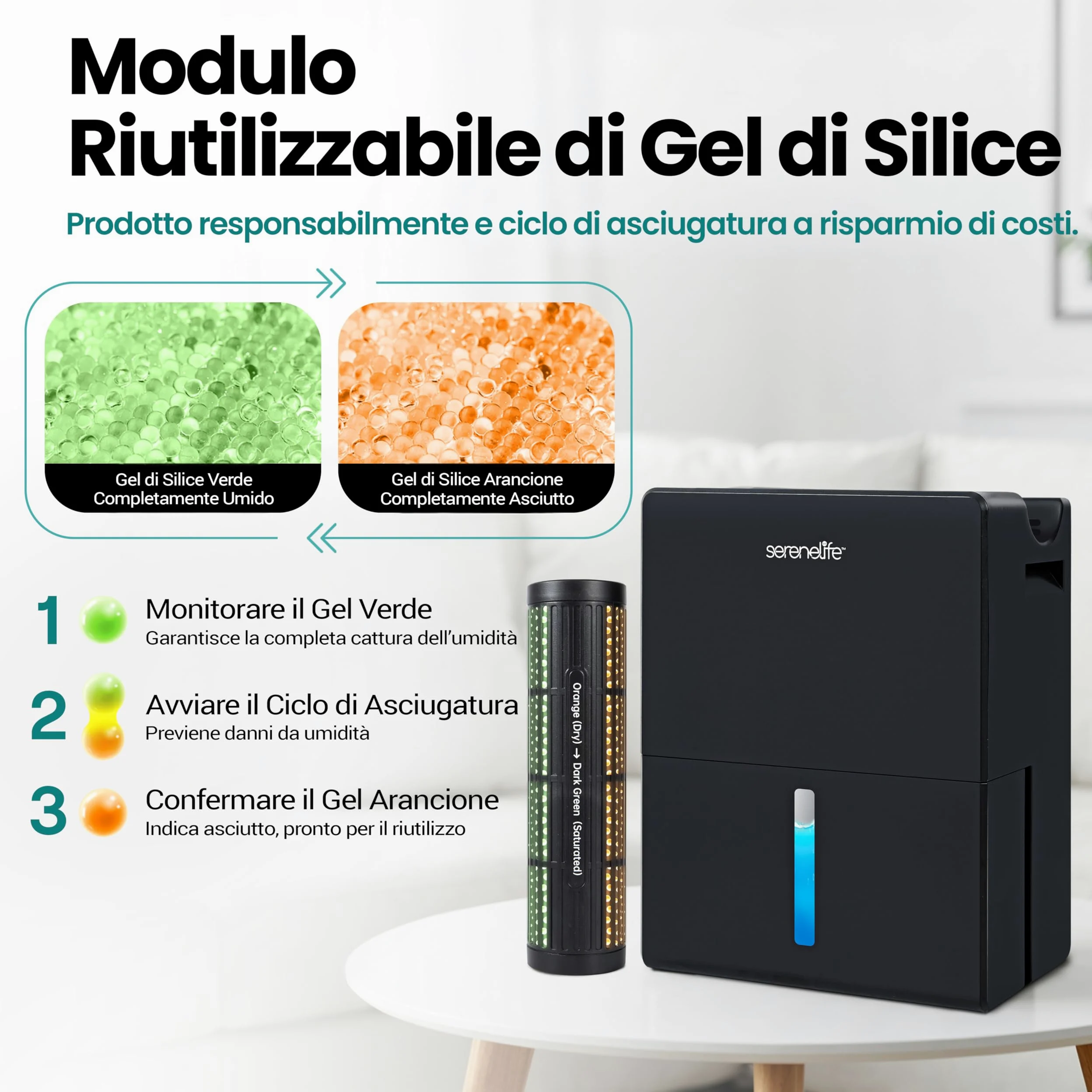 SereneLife Deumidificatore 2-in-1 Silenzioso, 2,5 L Serbatoio, Controllo Umidità Intelligente per Deumidificatore Casa, Camera, Bagno, Cantina e Armadio