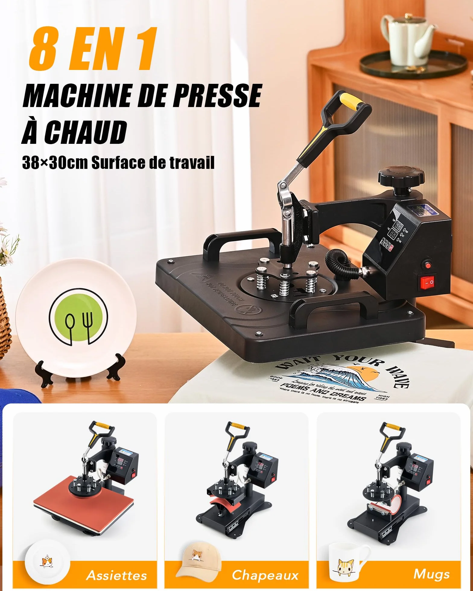 CREWORKS 30x38cm Termopressa 8 in 1 1250W Professionale Macchina per Sublimazione