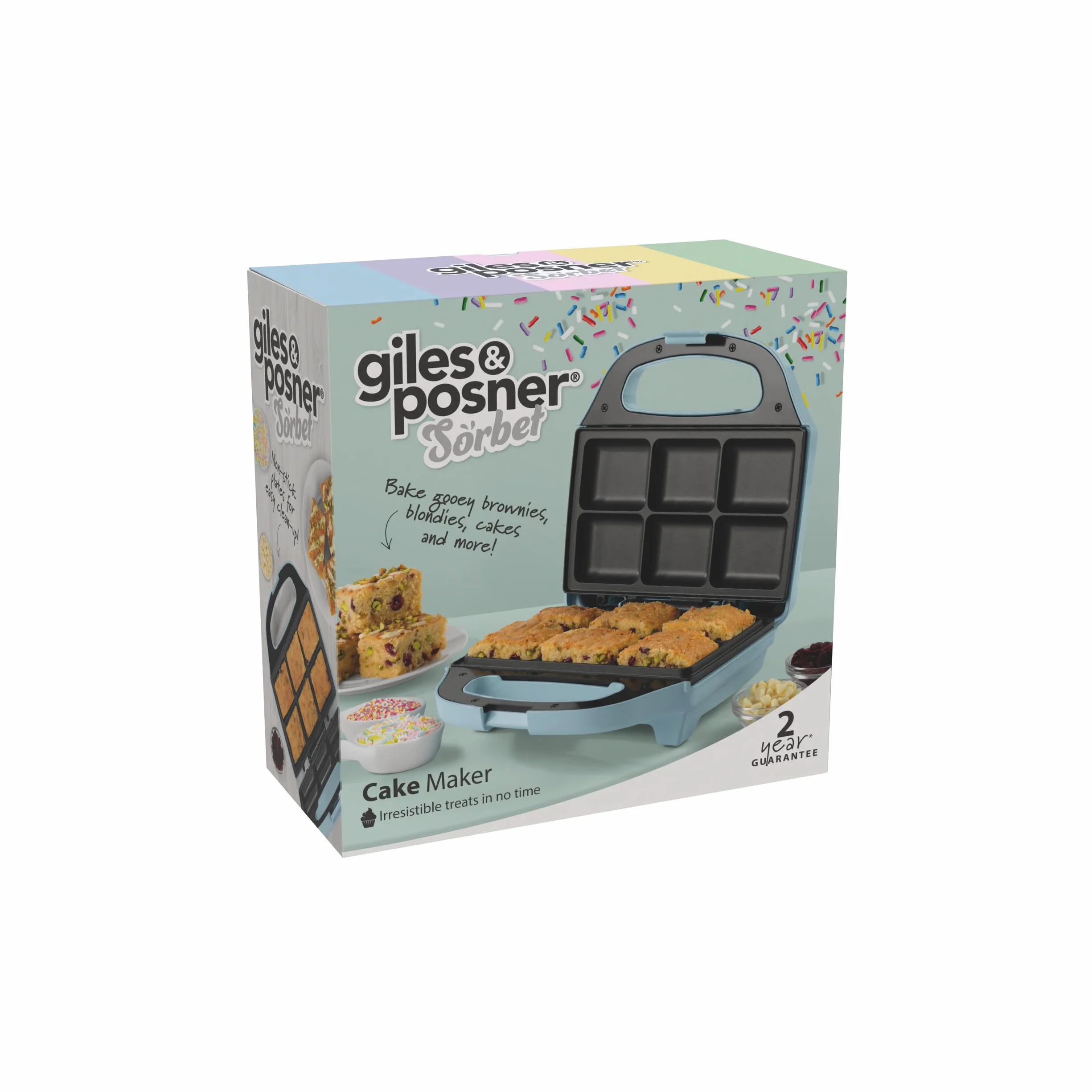 Giles & Posner Macchina per torte – Brownies, Fette di Torta, Flapjack, Piastre Antiaderenti, Facile da Pulire, Compatto, Cottura per Bambini, Controllo Automatico della Temperatura, 750W, Blu