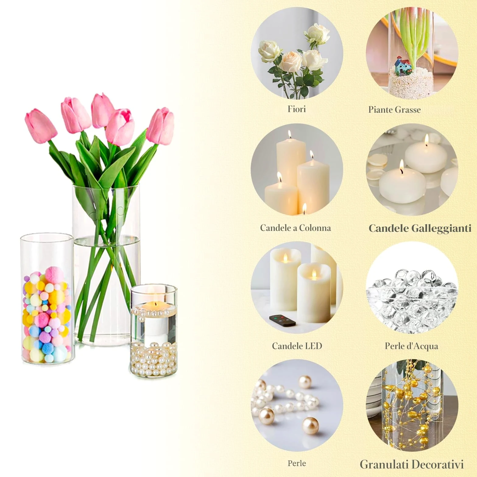Portacandele Vetro Vaso Candele Galleggianti: Hewory Set di 12 Porta Candela Cilindrici in Vetro Trasparente Vasi per Centrotavola Decorative Cilindrico Candelabro