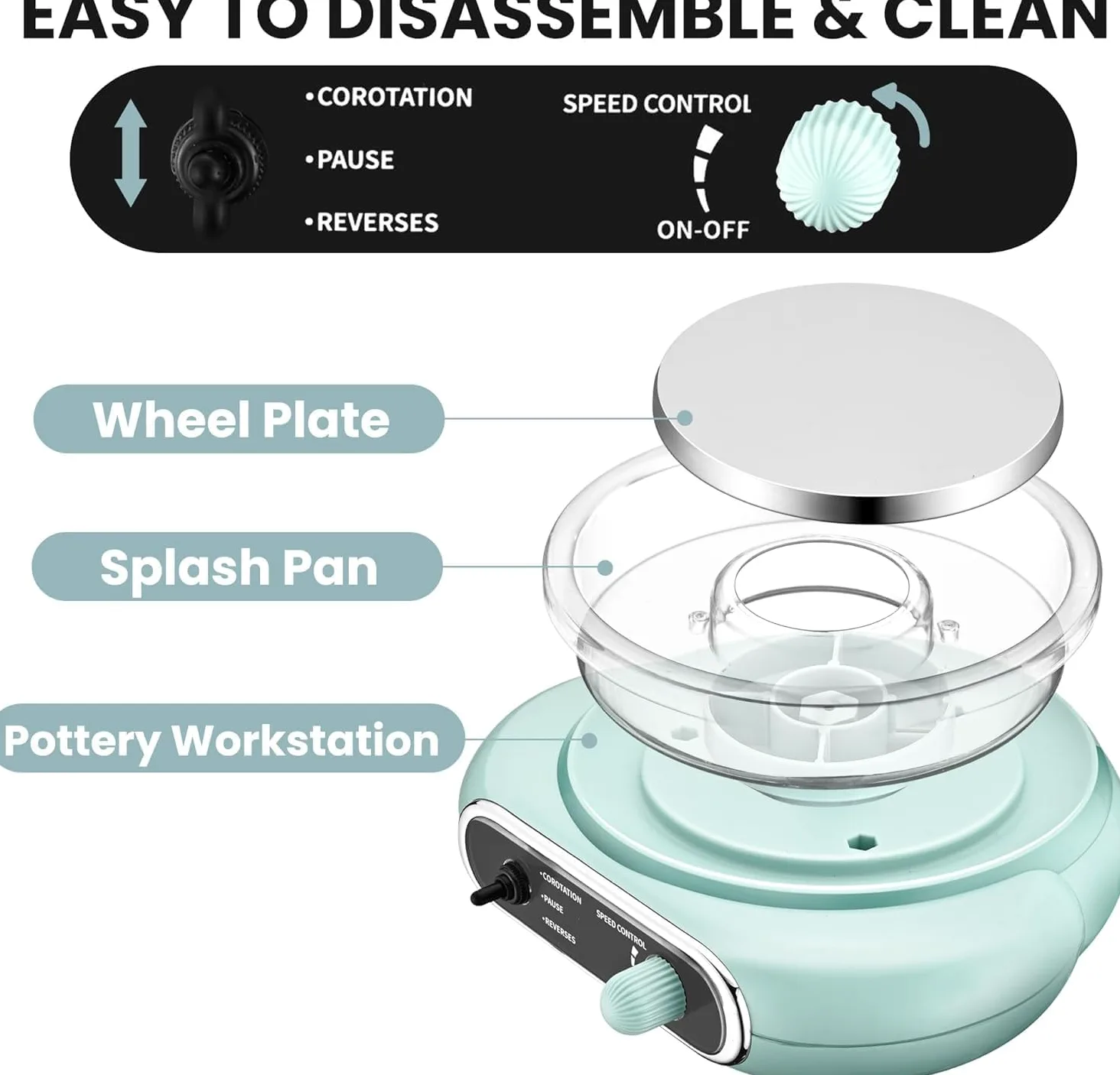 Kit ruota elettrica per ceramica con piatto girevole staccabile e accessori, macchina formatrice per argilla per bambini e principianti, ideale per artisti e hobbisti