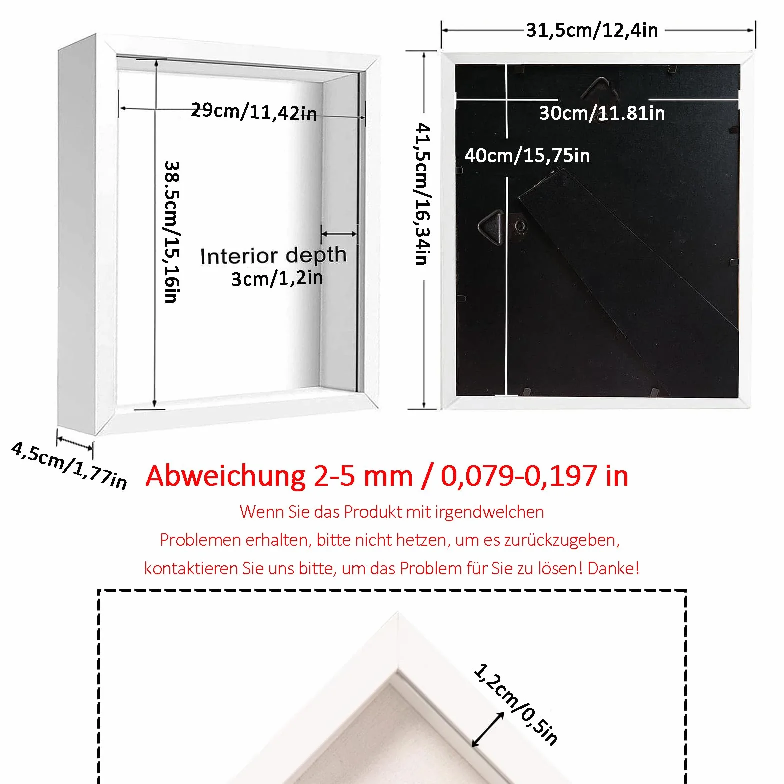 Cornice Portafoto 3D, 30 x 40 cm, Cornice Profonda da Riempire, con Lastra Acrilica Trasparente, Cornici 3D Rettangolare, Cornici per Lggetti in Legno, per Regali di Ricordo di Famiglia, Bianco