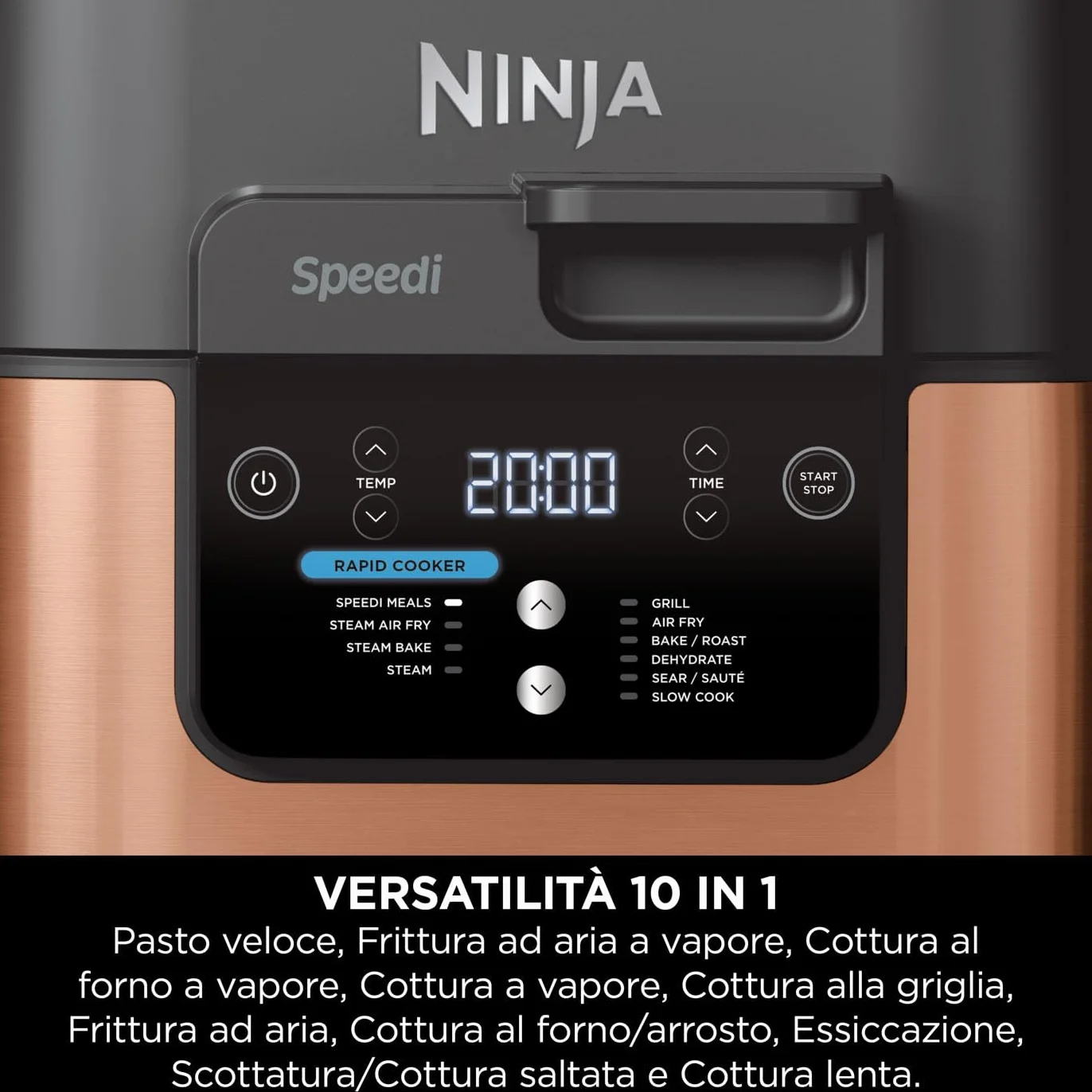 Ninja Speedi Pentola Elettrica Rapida 10 in 1, Friggitrice ad Aria 5,7 l, Nero/Rame ON400EUCP