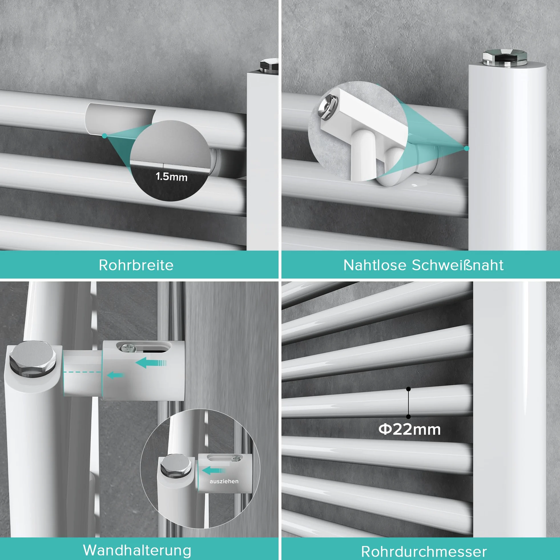 doporro Radiatore Piatto 140x50cm con Elemento Riscaldante 800W, Scaldasalviette da Bagno Termoarredo in Acciaio, Bianco, Riscaldamento Elettrico o ad Acqua Calda RHE