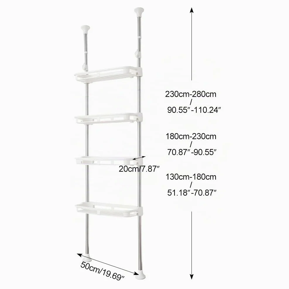 BAOYOUNI Scaffale Telescopico con 4 Cestelli, Mensola Portaoggetti sopra Toilette, Scaffalatura Salvaspazio per Bagno, Lavanderia, Camera da Letto, Ufficio o Cucina, Regolabili in Altezza, Avorio
