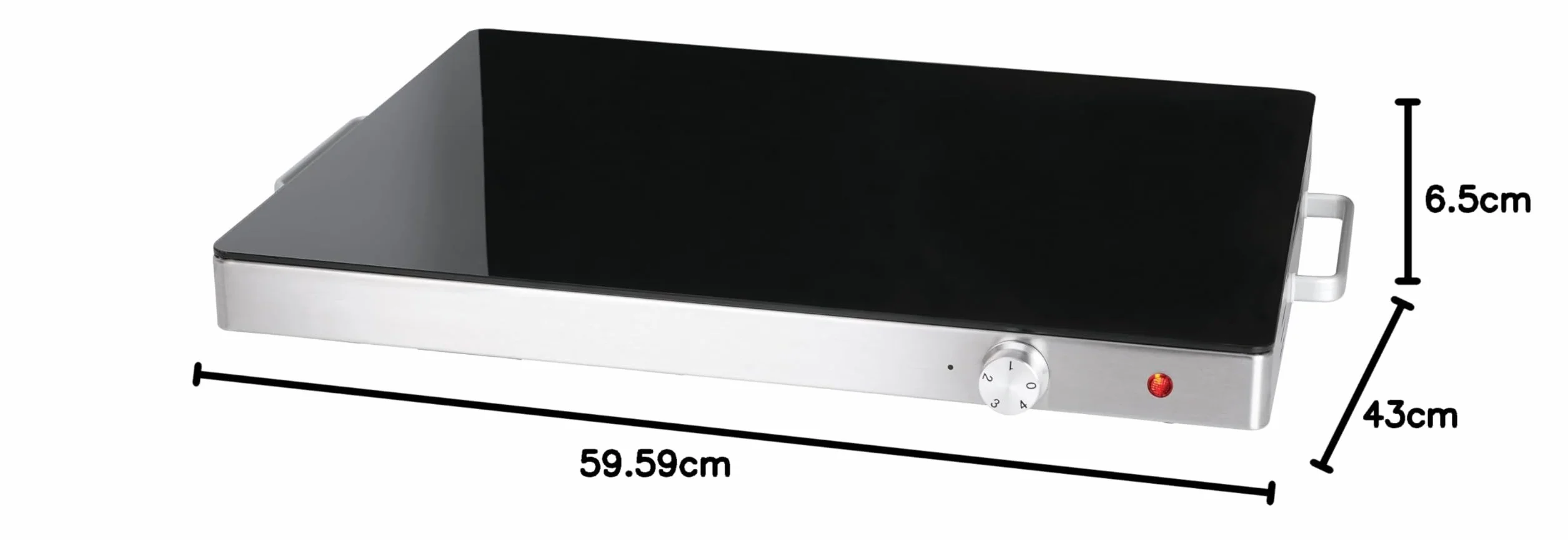 Piastra scaldavivande HWT140, vetro temperato, controllo manuale, 400W, piedini antiscivolo, protezione anti-surriscaldamento, indicatore di funzionamento, argento/nero