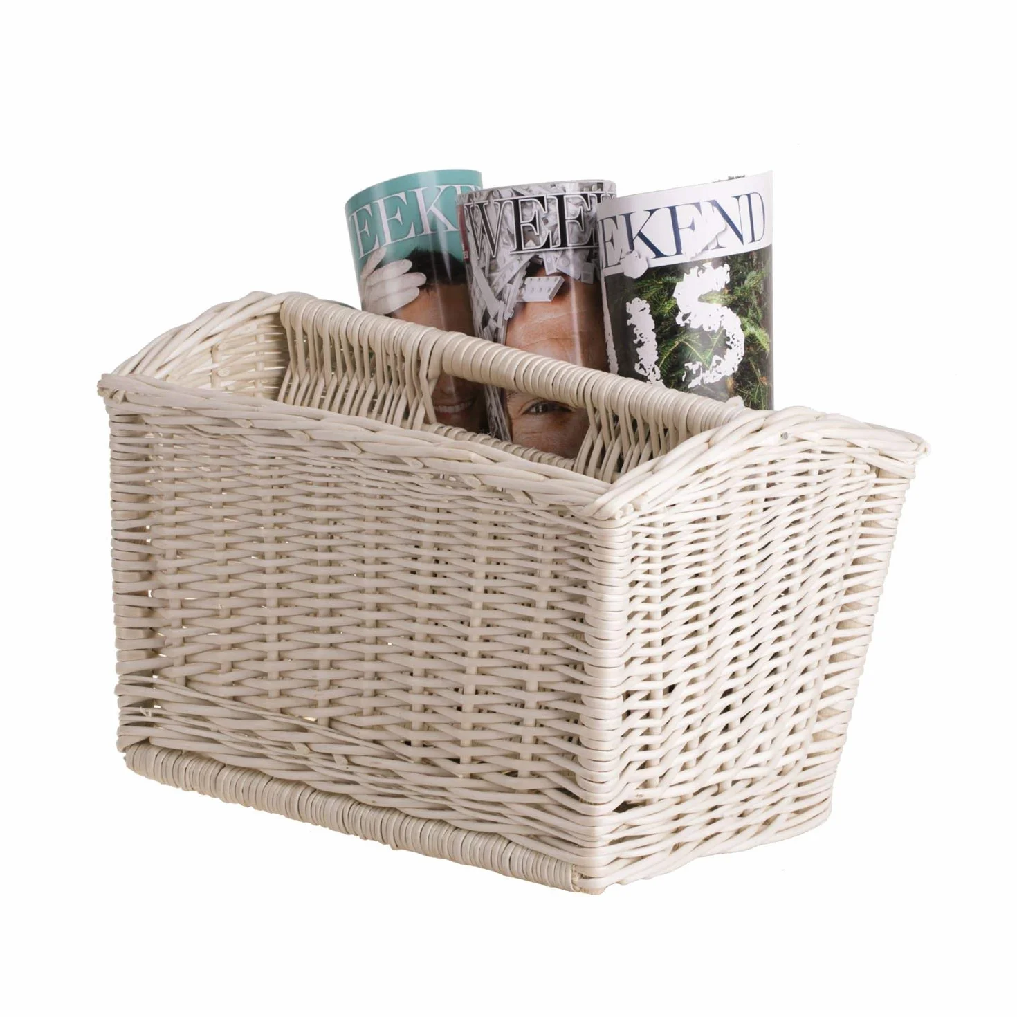 Giornale Cesto con Maniglia Portariviste in Vimini Beige