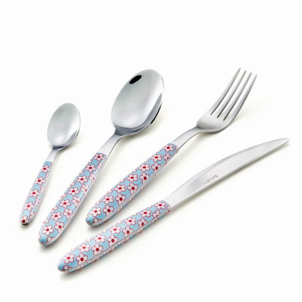Servizio Set 24 Posate in Acciaio Inox da tavola Modello Margarita (Celeste)