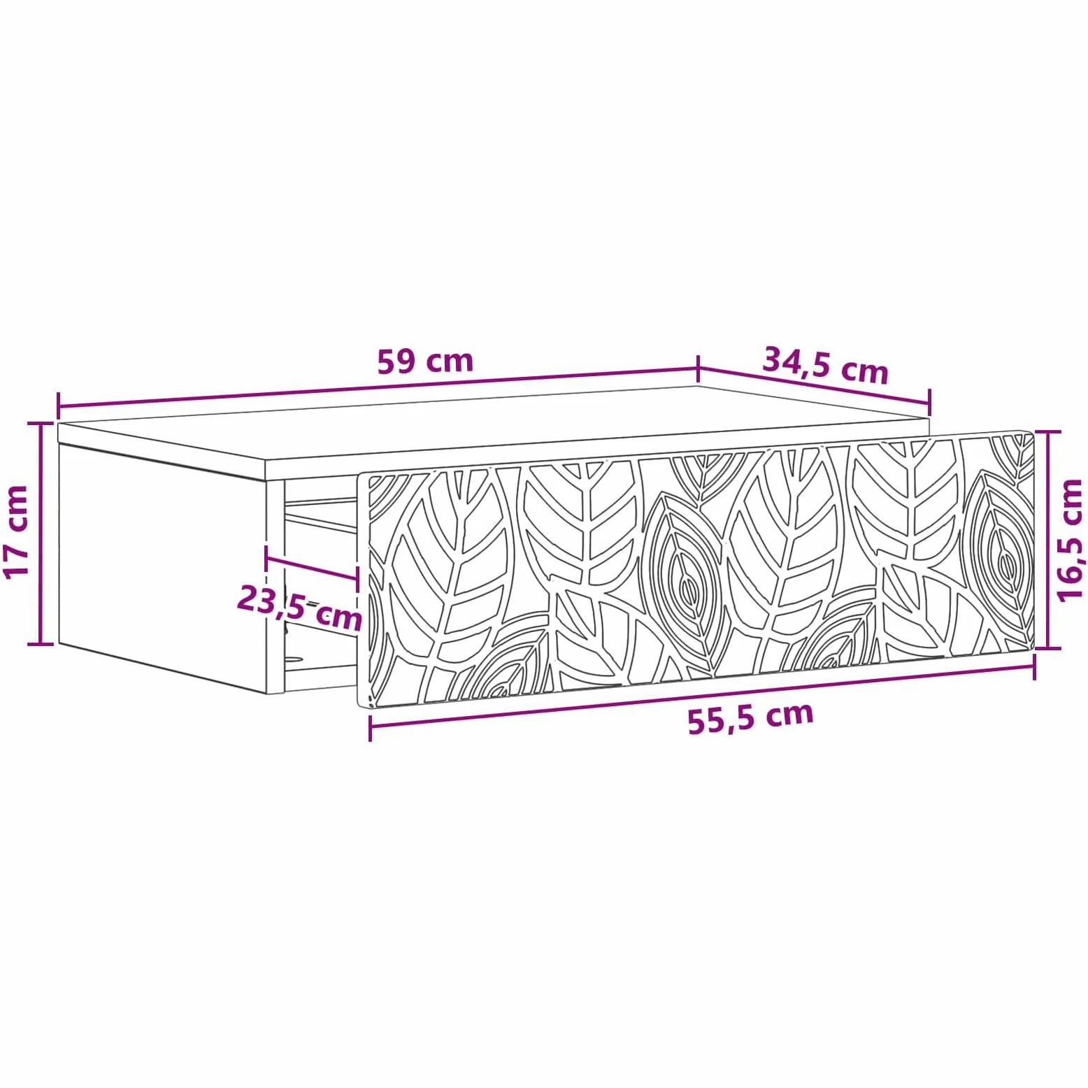 Tavolino da parete in legno bianco, 59 x 34,5 x 17 cm, con cassetto, per soggiorno, ufficio, corridoio, versatile come ripiano e organizer