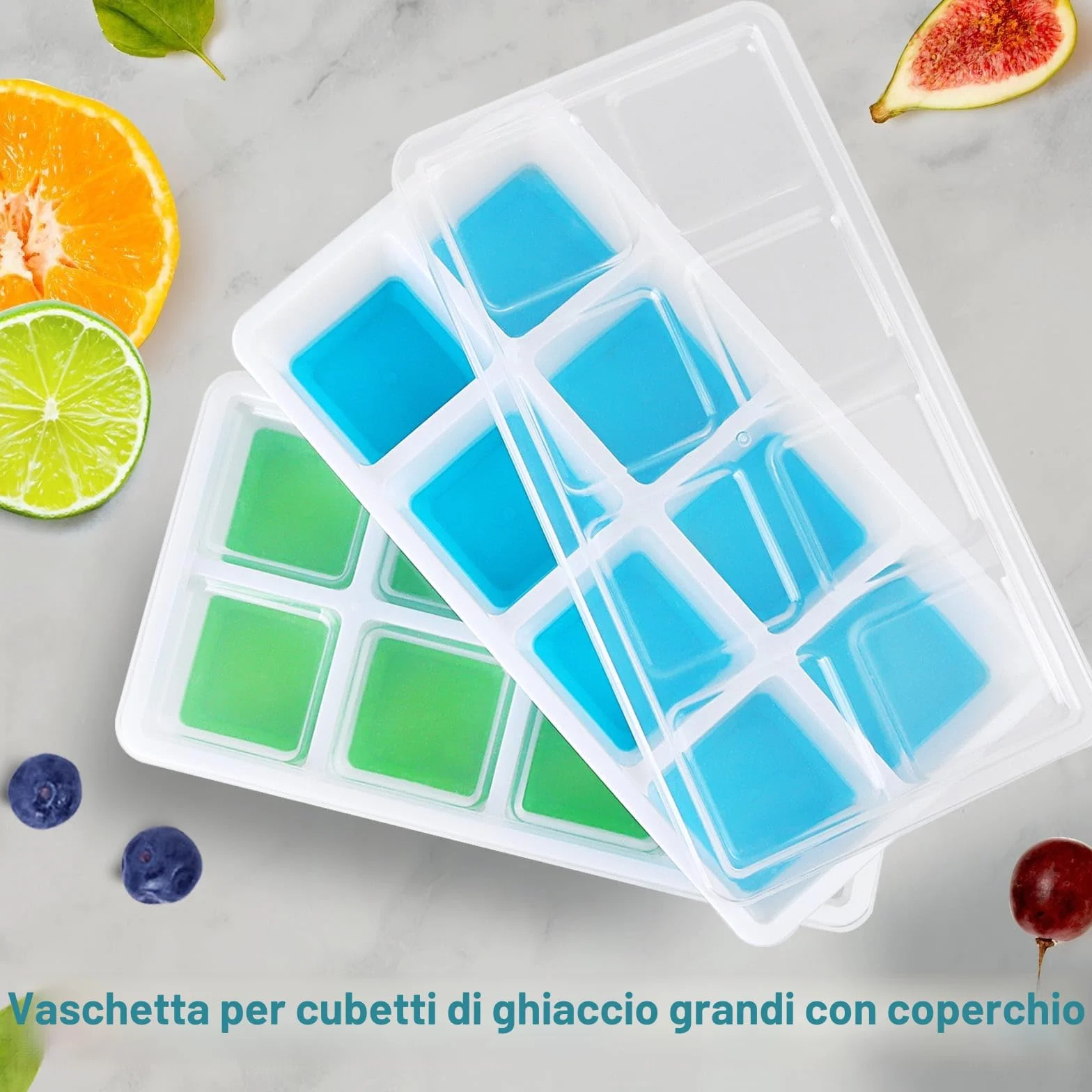Stampi per Ghiaccio Grande con Coperchio 2 Pezzi Silicone Senza BPA Impilabile Cubetti Ghiaccio