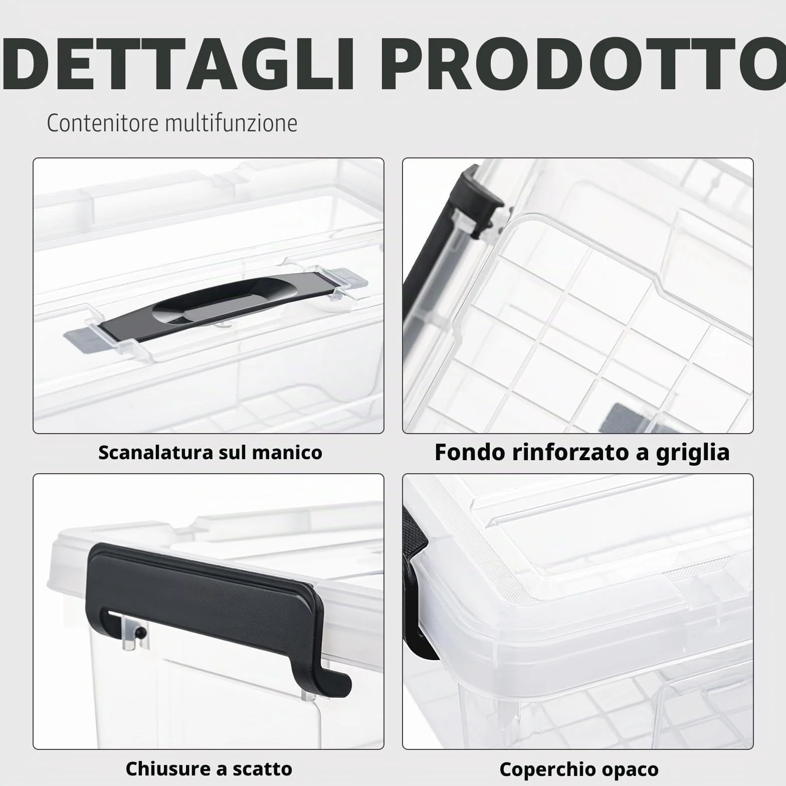 Cetomo 20L Scatole di Stoccaggio in Plastica, Portaoggetti con Coperchio, Organizzatore con Manico, Impilabile, Trasparente, Confezione da 3