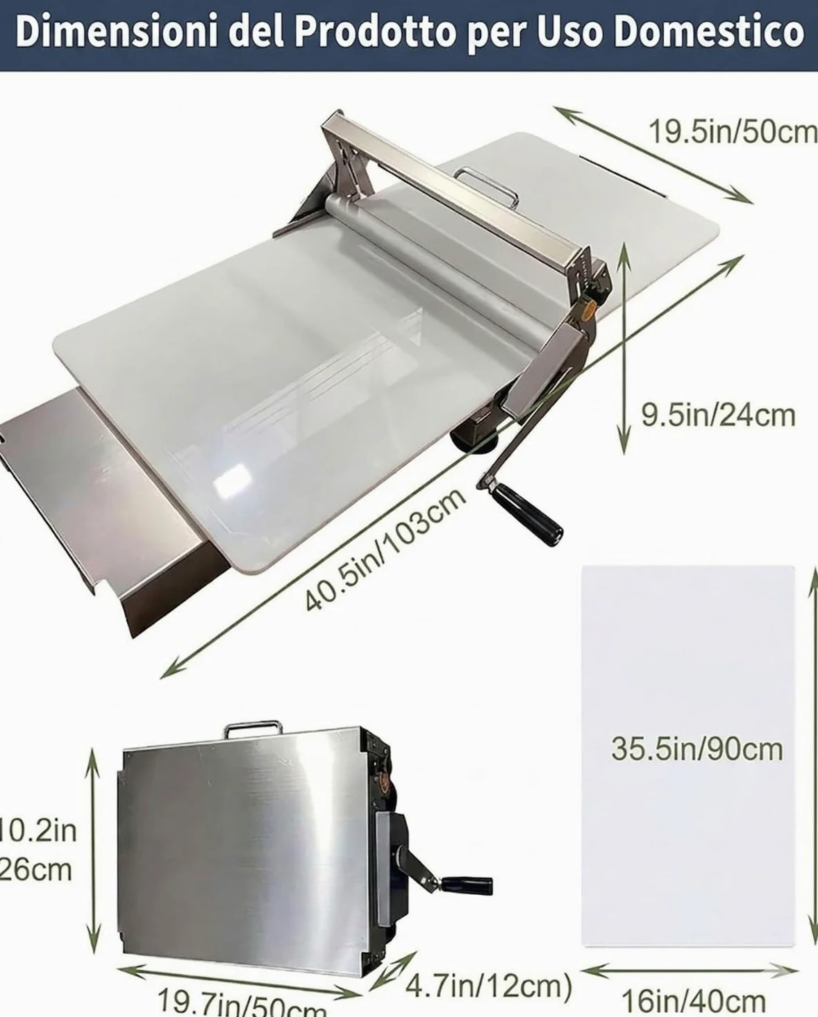 Sfogliatrice per Croissant, Macchina per Sfoglia Commerciale 40x90cm | Pieghevole, spessore regolabile 0-25mm, pannello antiaderente grande, per casa e commercio.