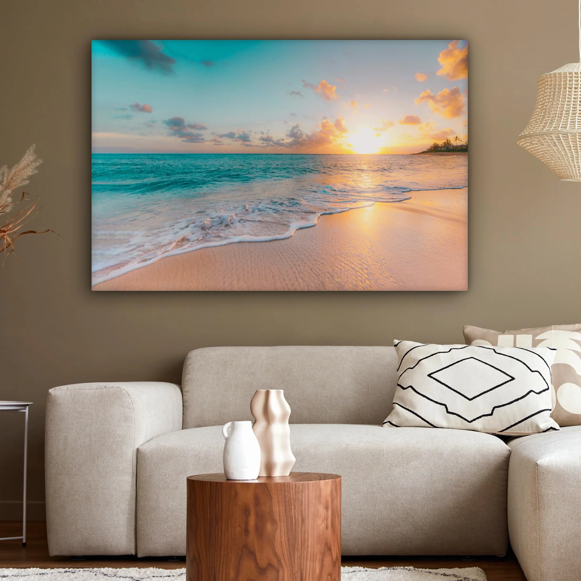 MuchoWow Quadro Camera Da Letto 120x80 cm Tela Stampe Poster Tramonto Spiaggia Mare Blu