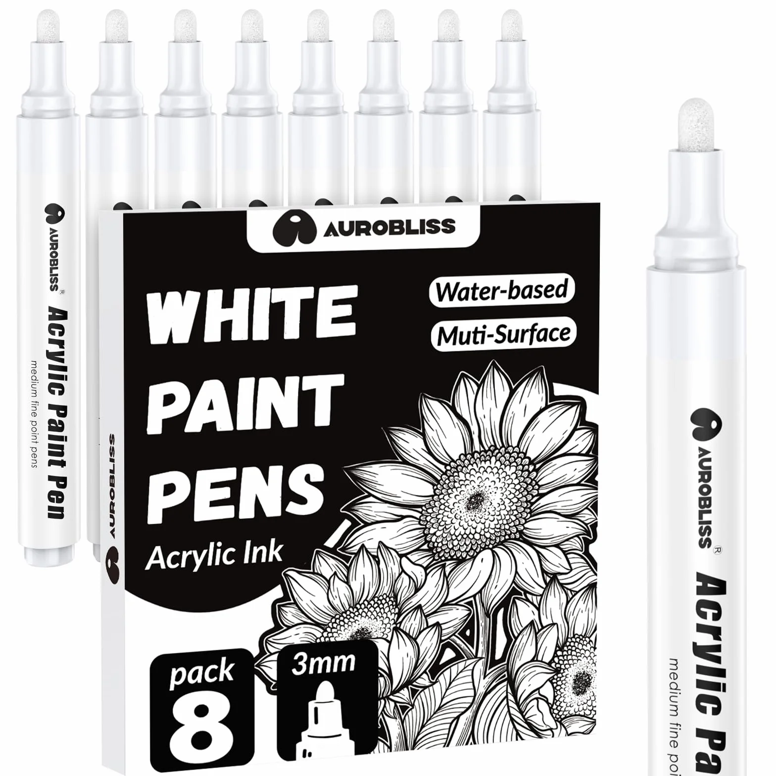 Pennarello Bianco Acrilico 2-3mm 8 Pezzi, Pennarello Indelebile Bianco per Pneumatici Plastica Vetro Metalli Legno Sassi Kit