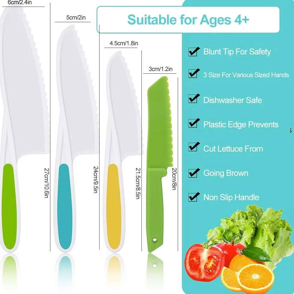 Coltelli Da Cucina per Bambini,Coltelli Di Sicurezza per Bambini,4 Pezzi Coltelli per Bambini,Coltelli Da Cucina per Bambini Set,Coltello Da Frutta per Bambini,Set Di Coltelli Da Cucina per Bambini